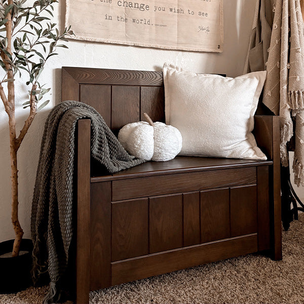 High Back Wooden Bench with Storage