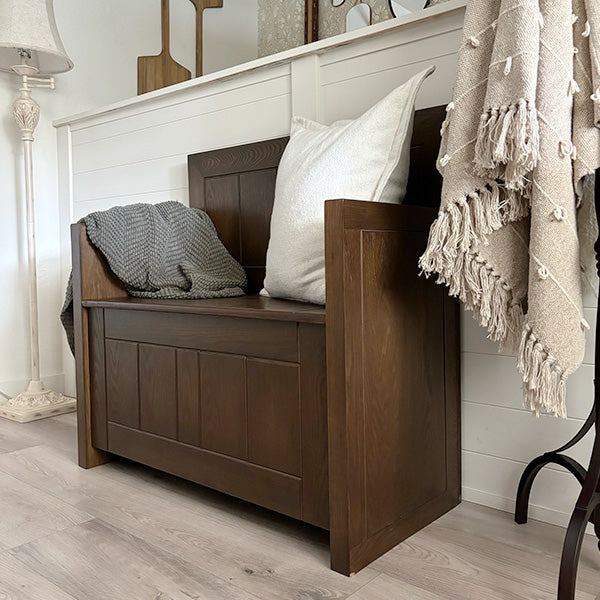 High Back Wooden Bench with Storage