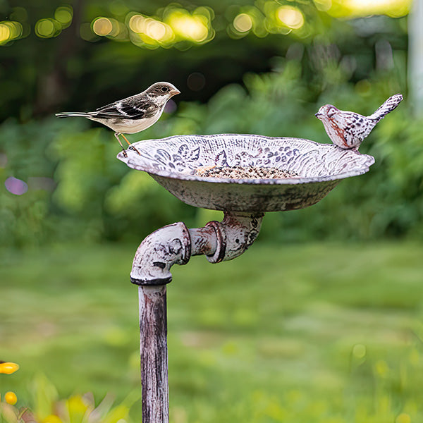 42 Inch Distressed Metal Faucet Garden Stake Birdfeeder