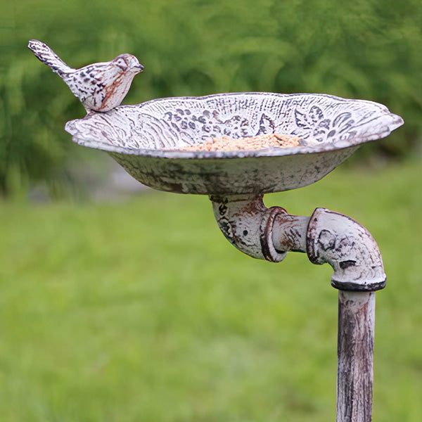 42 Inch Distressed Metal Faucet Garden Stake Birdfeeder