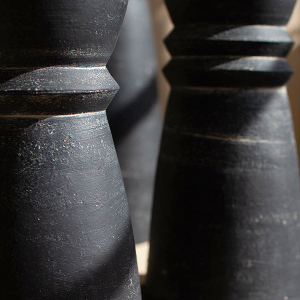 Large Clay Black Taper Candle Holders, Set of 5
