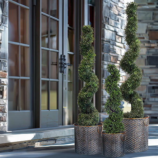 Artificial Spiral Boxwood Topiary Tree in Pot, Choose Your Size