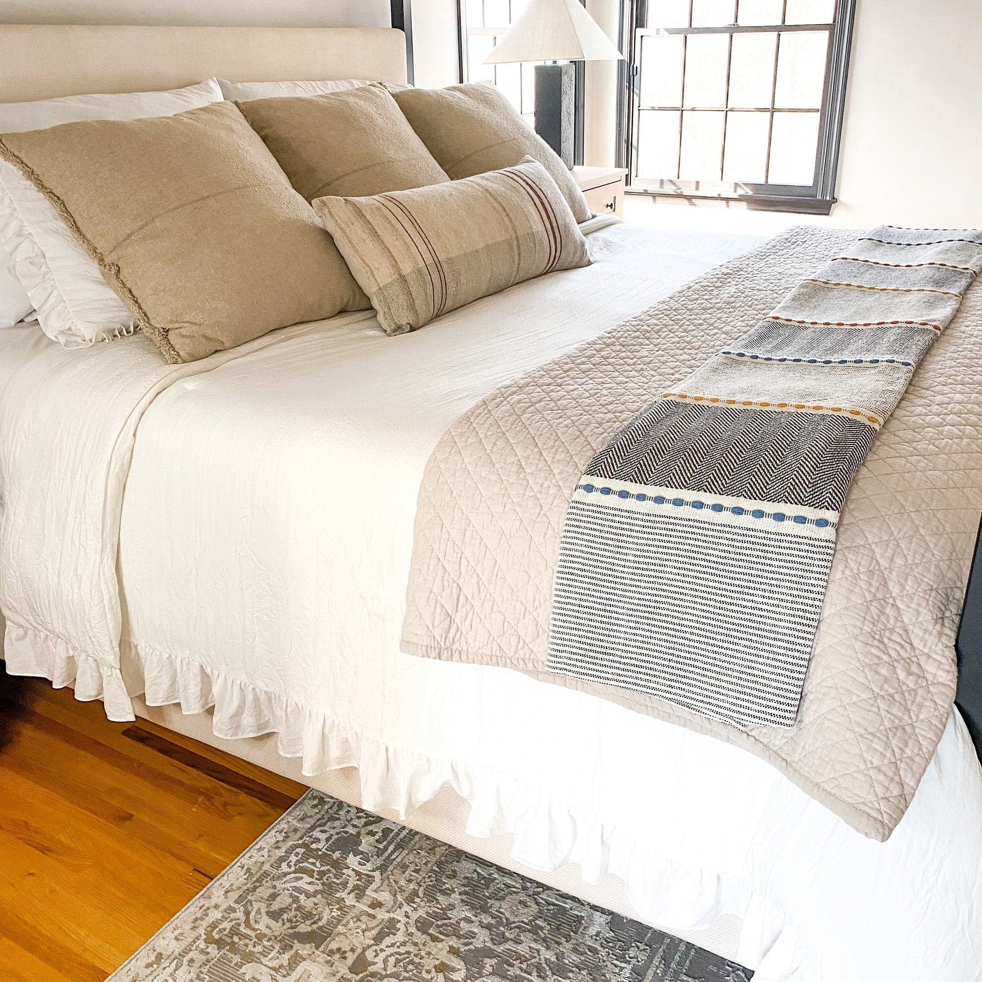 Belgian Flax Linen Rich Cotton Blend Quilt 3 Piece Set-Tolkye