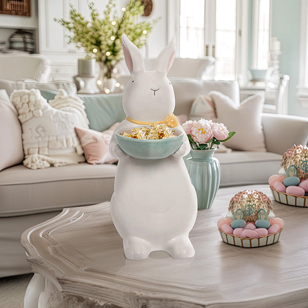21 Inch White Easter Standing Bunny Candy Bowl