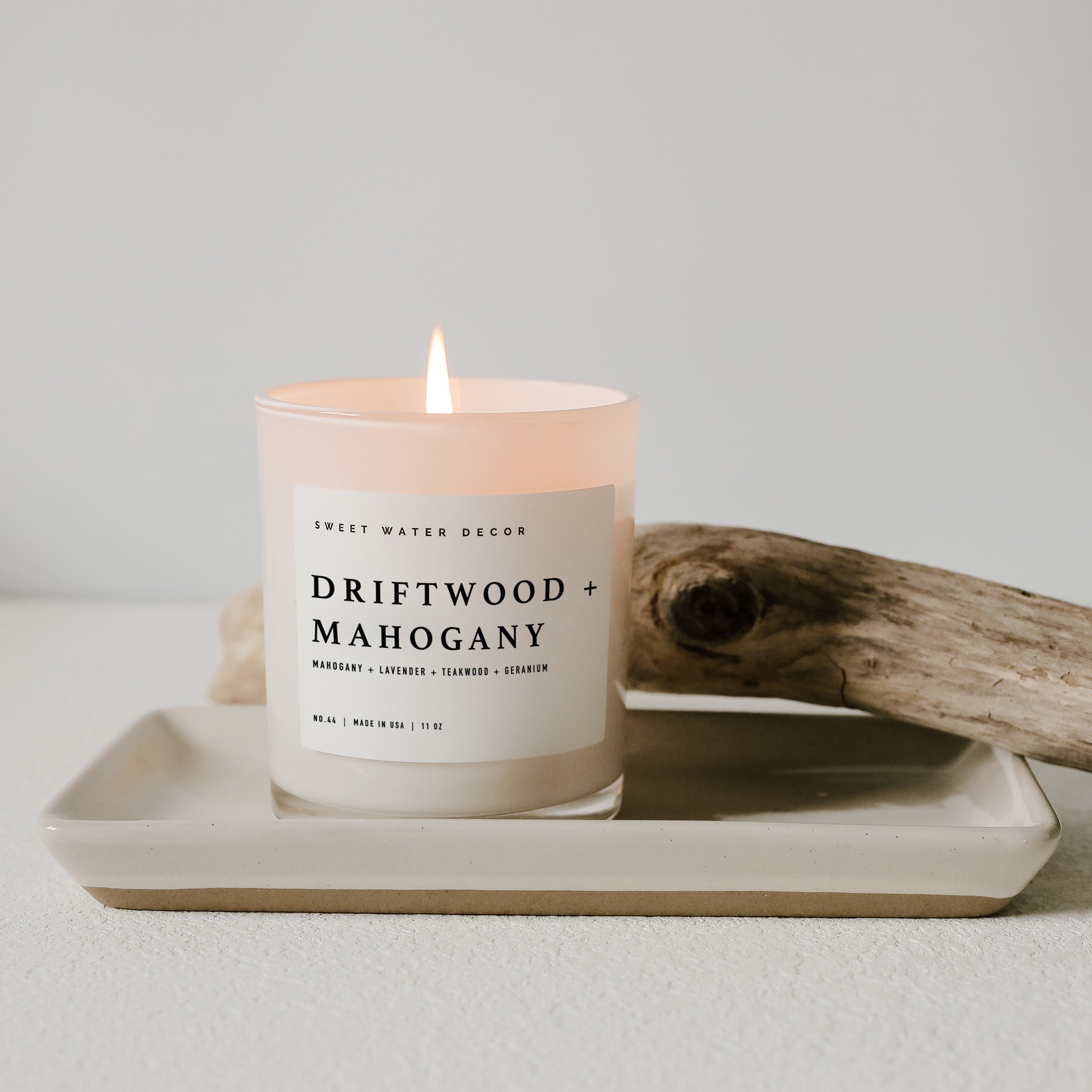 Driftwood and Mahogany Soy Candle, White Jar - 11oz