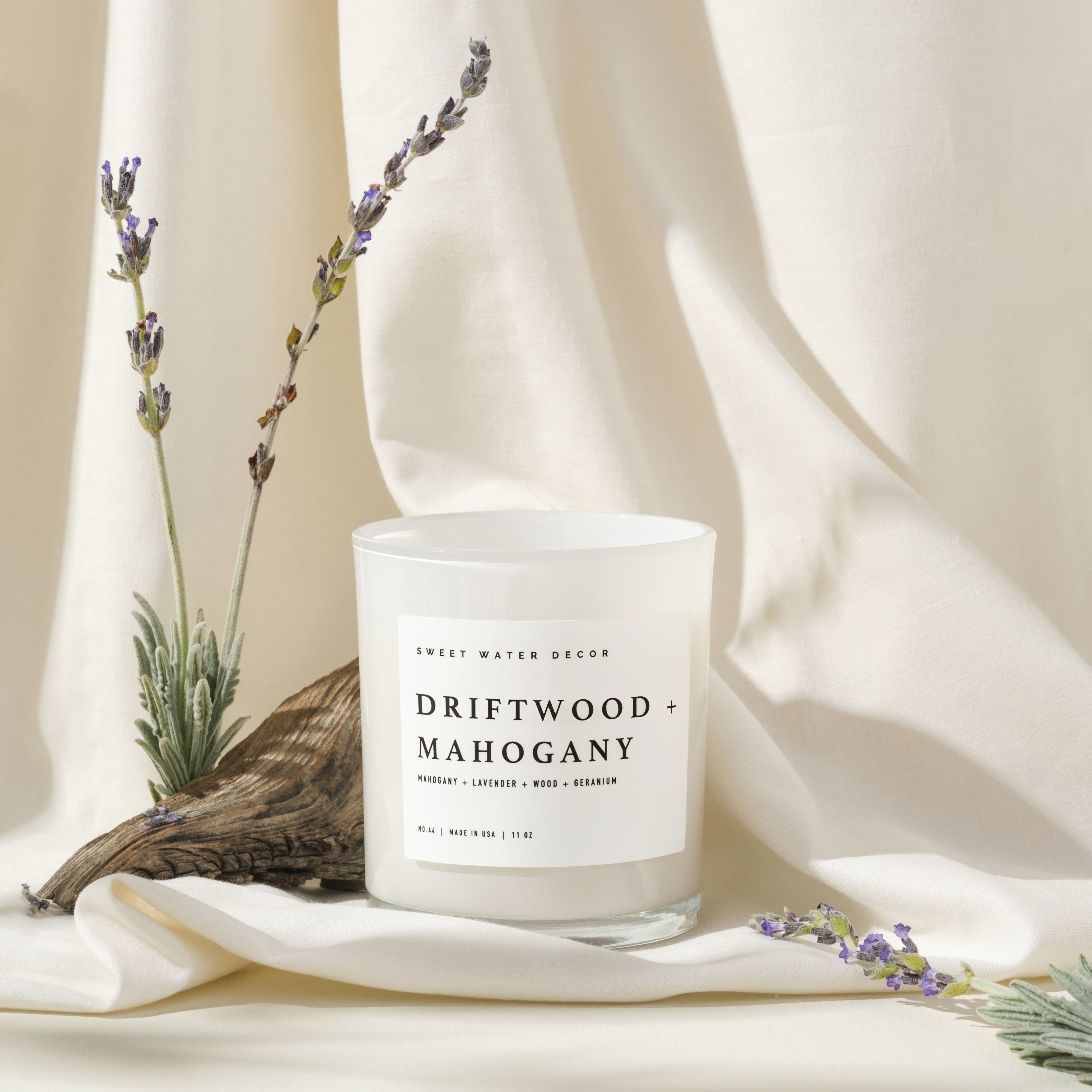 Driftwood and Mahogany Soy Candle, White Jar - 11oz