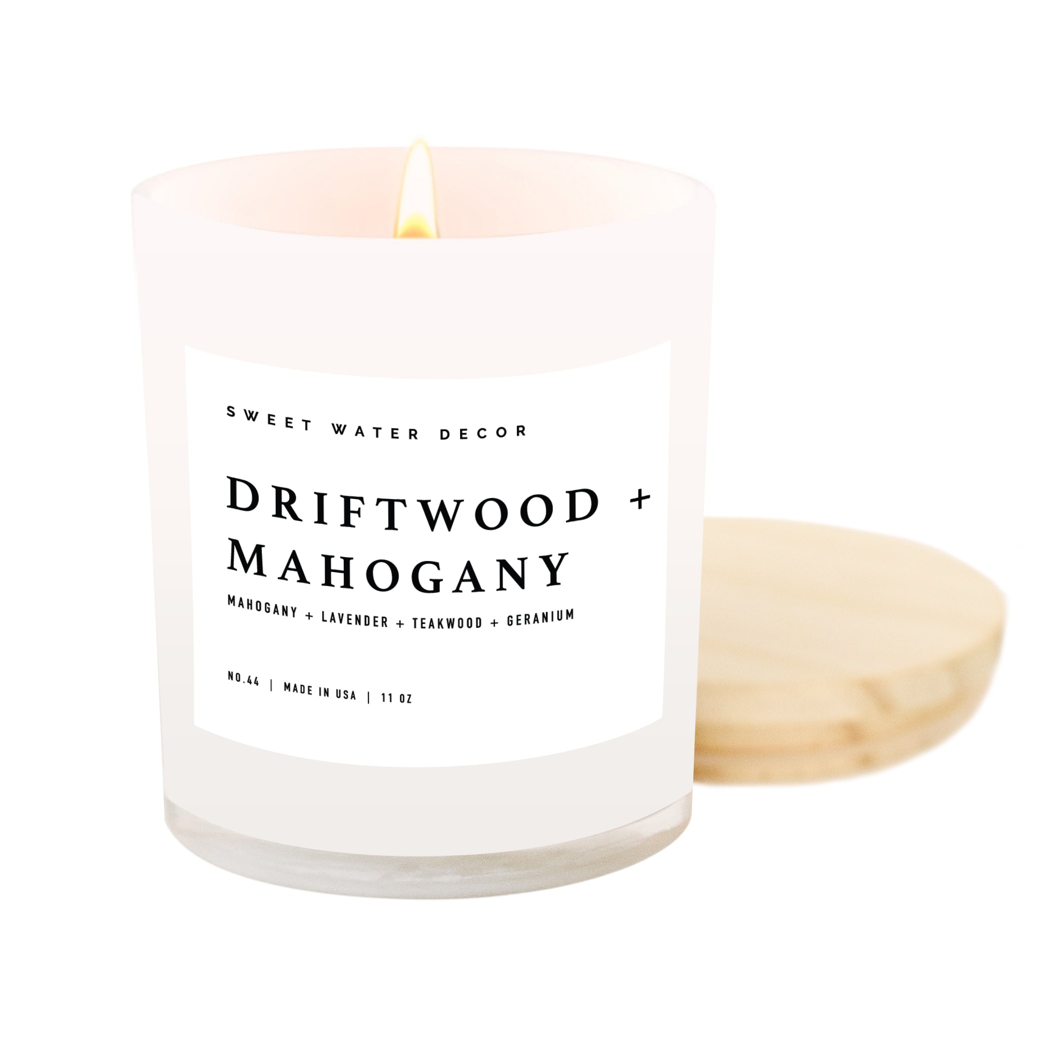 Driftwood and Mahogany Soy Candle, White Jar - 11oz