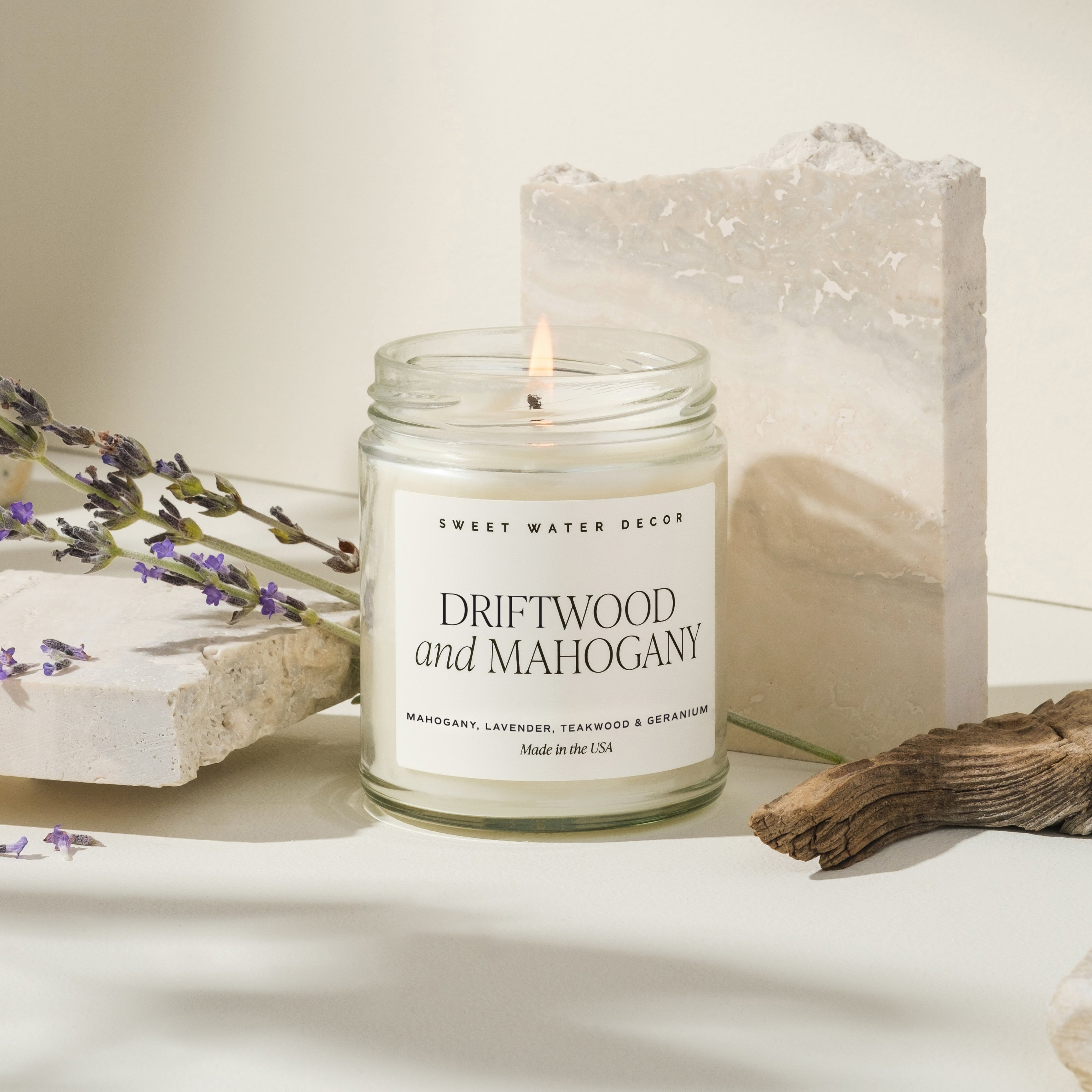 Driftwood and Mahogany Soy Candle, Clear Jar - 9oz