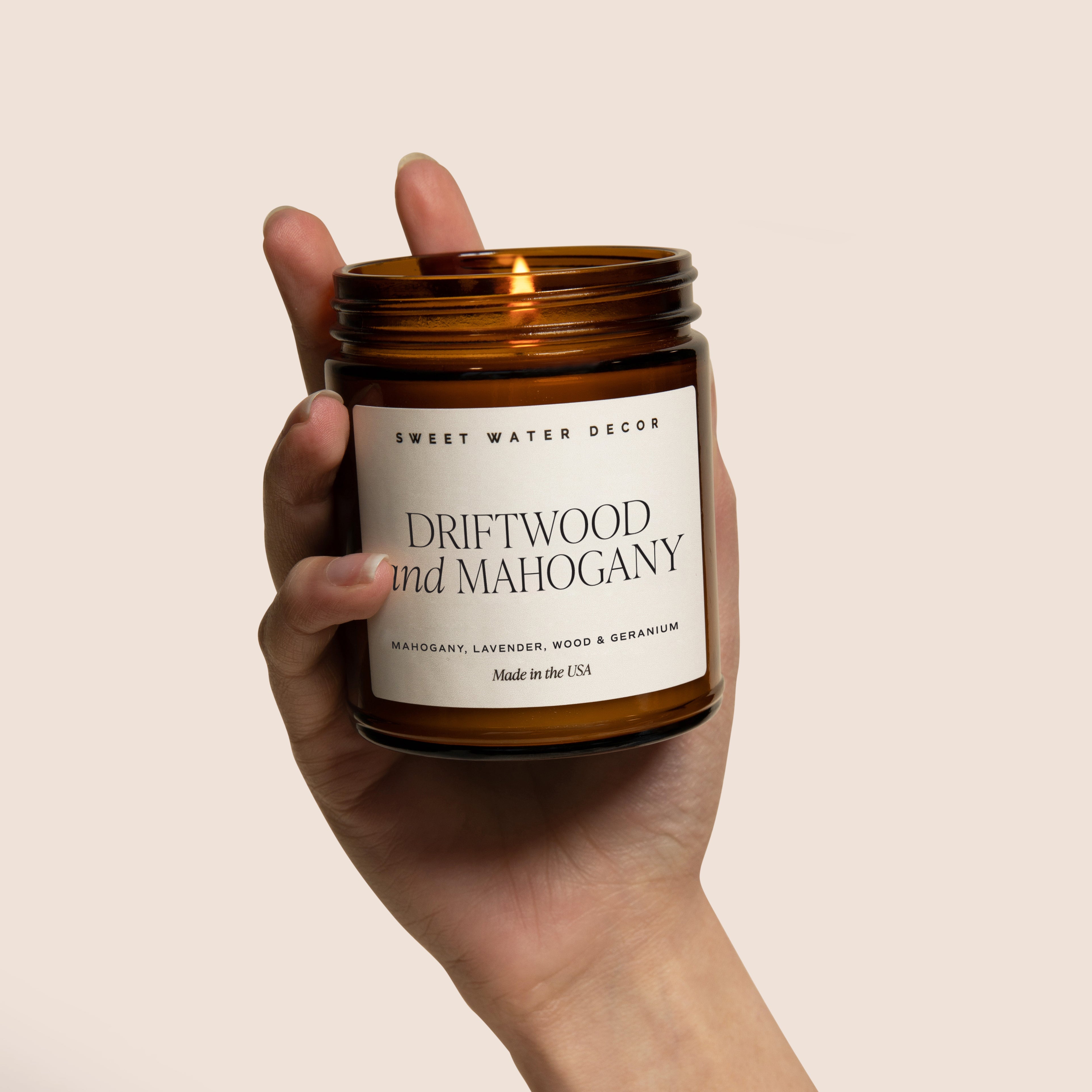 Driftwood and Mahogany Soy Candle, Amber Jar - 9oz