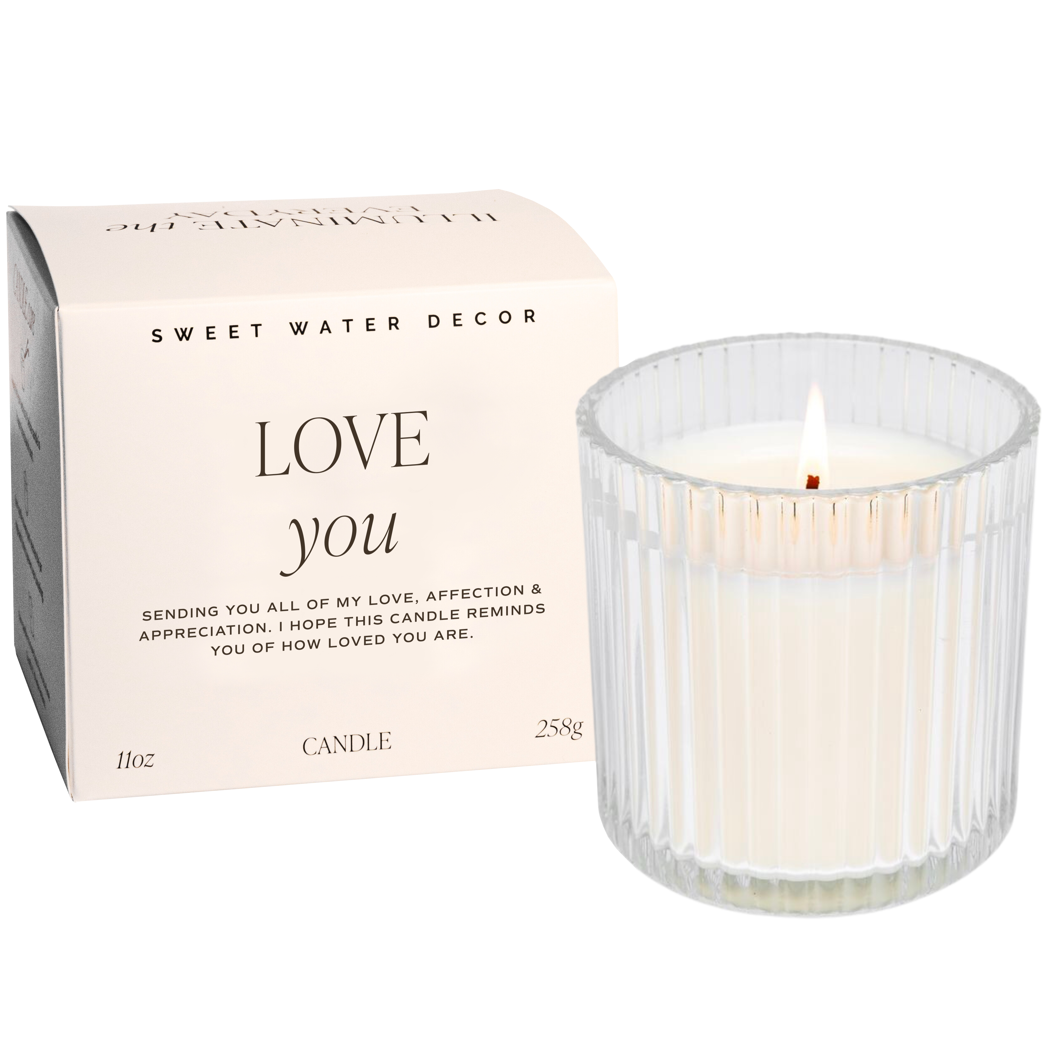 Love You Fluted Soy Candle - Ribbed Glass Jar with Box - 11 oz