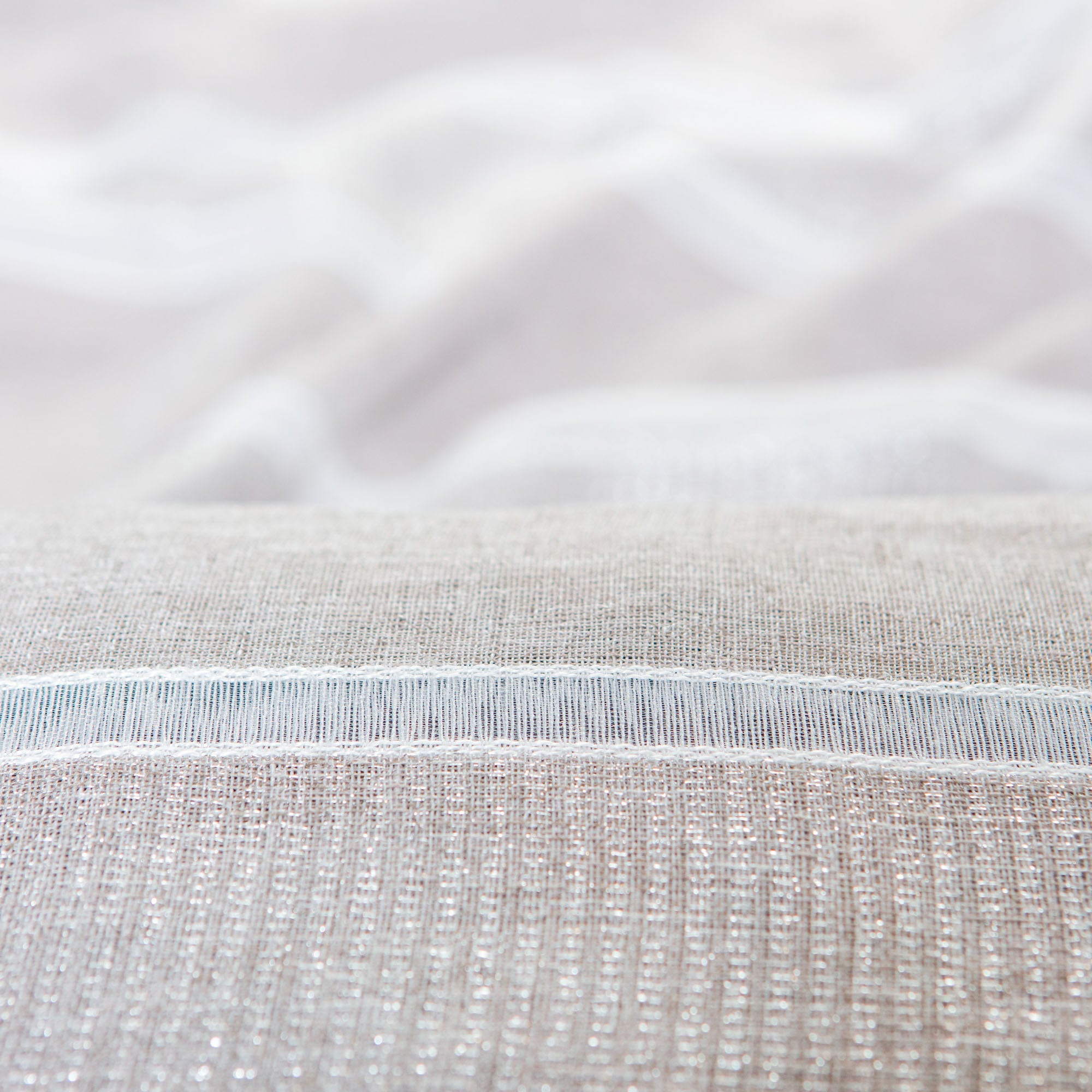 Shimmer Stripe Faux Linen Sheer Grommet Curtains-Tolkye