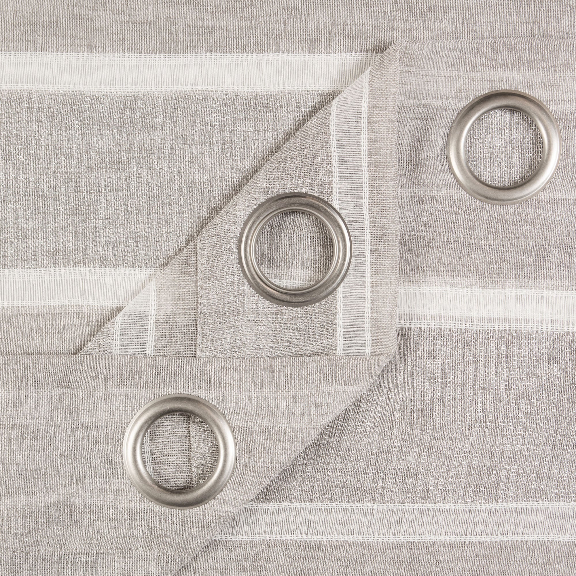 Shimmer Stripe Faux Linen Sheer Grommet Curtains-Tolkye