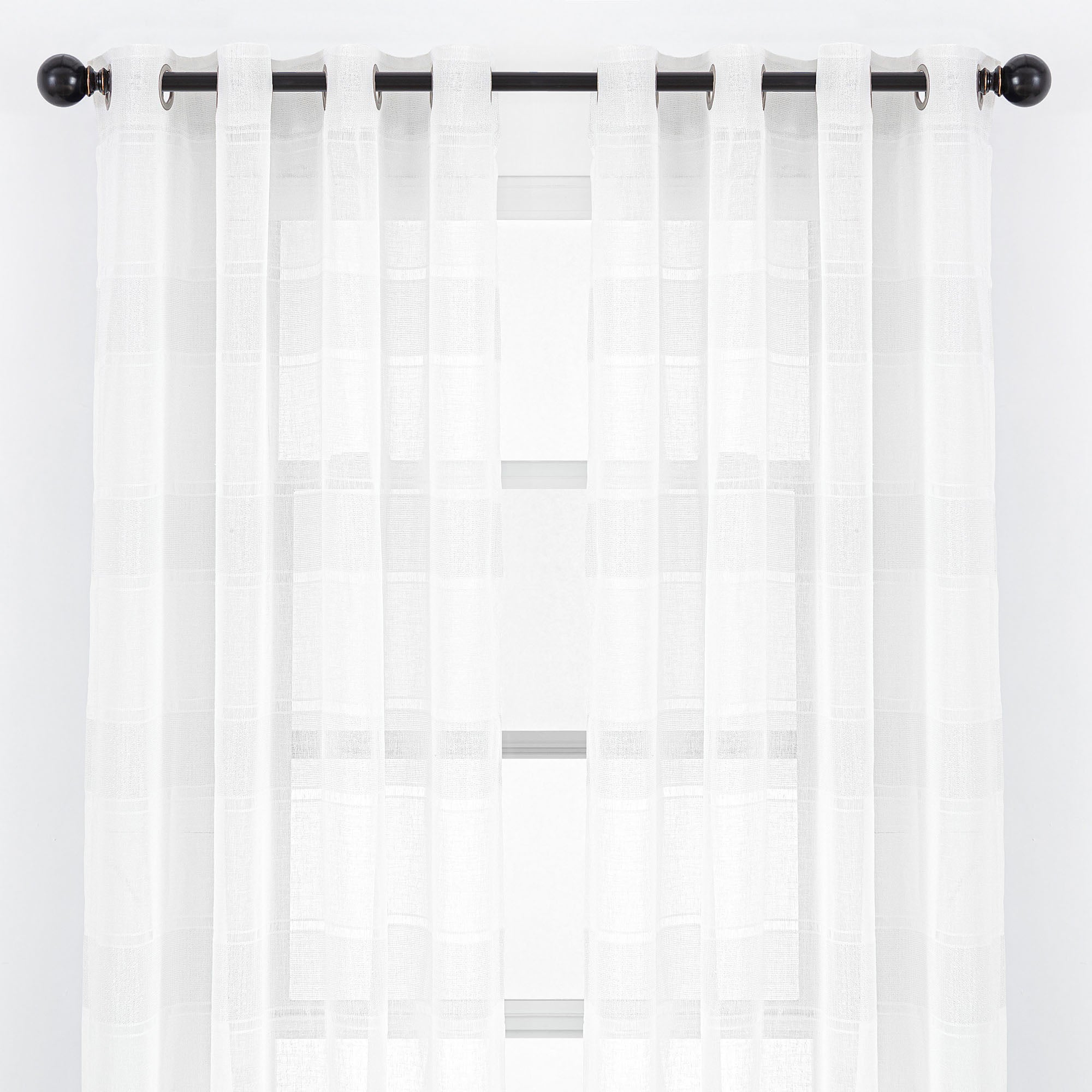 Shimmer Stripe Faux Linen Sheer Grommet Curtains-Tolkye