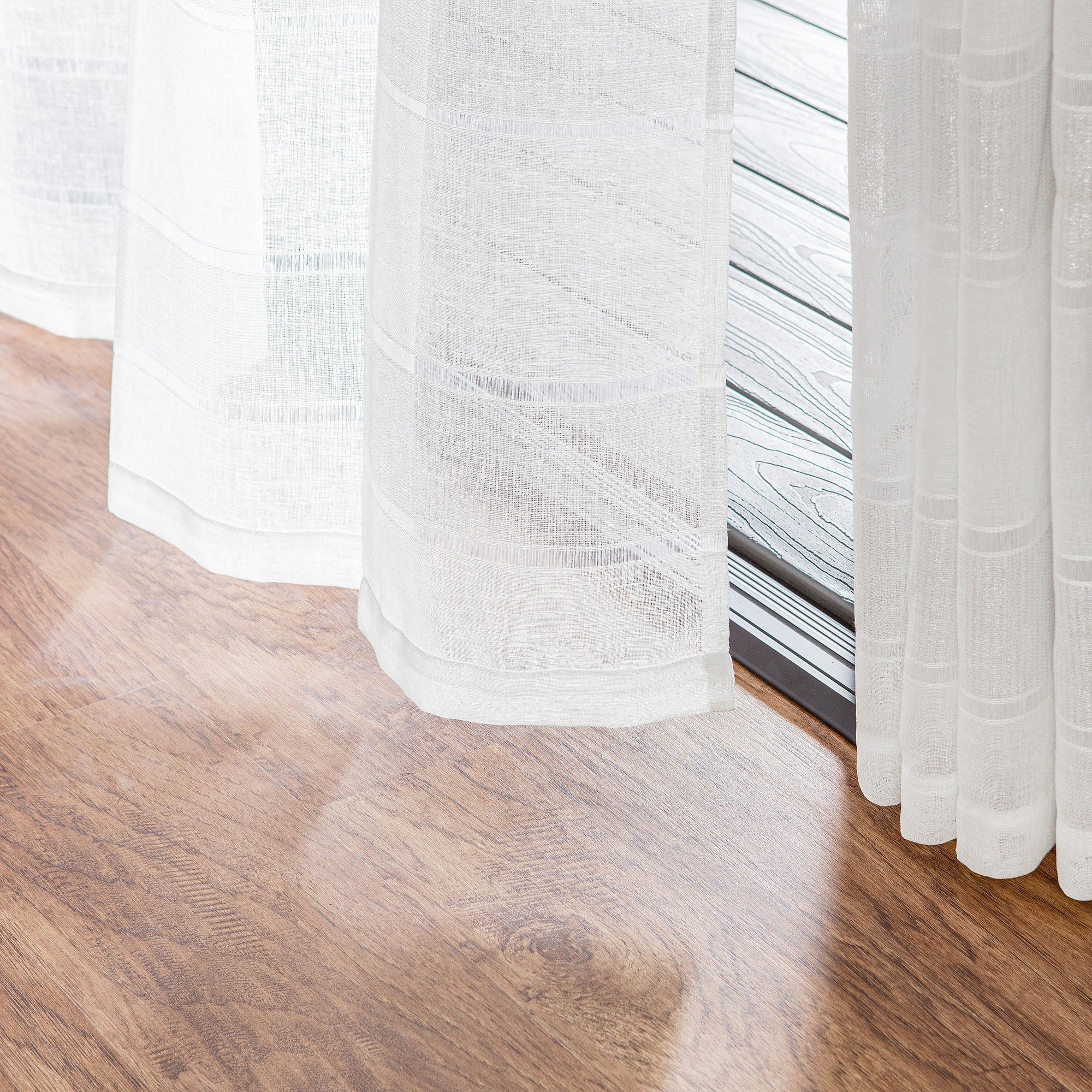 Shimmer Stripe Faux Linen Sheer Grommet Curtains-Tolkye