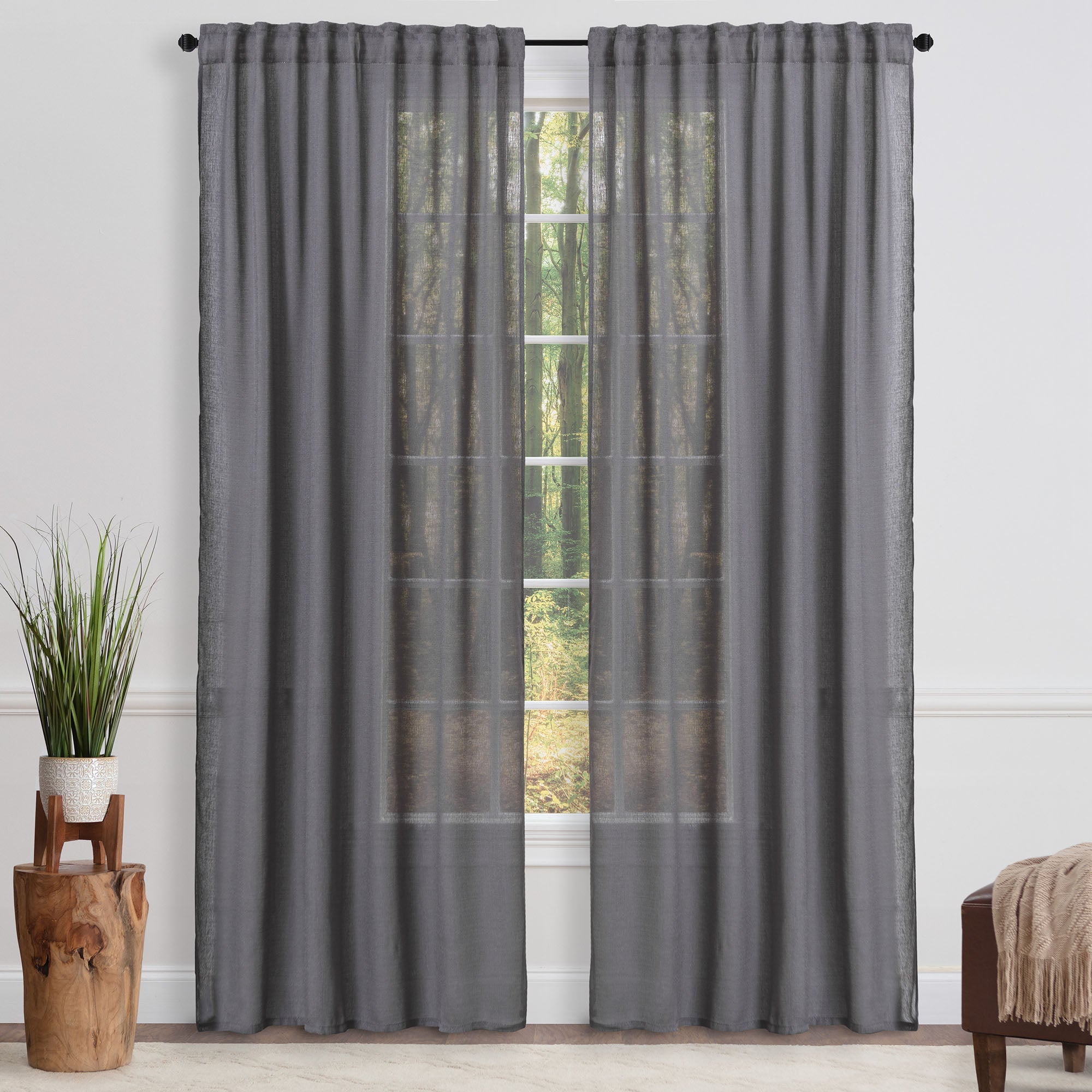 Faux Belgian Flax Solid Curtains-Tolkye
