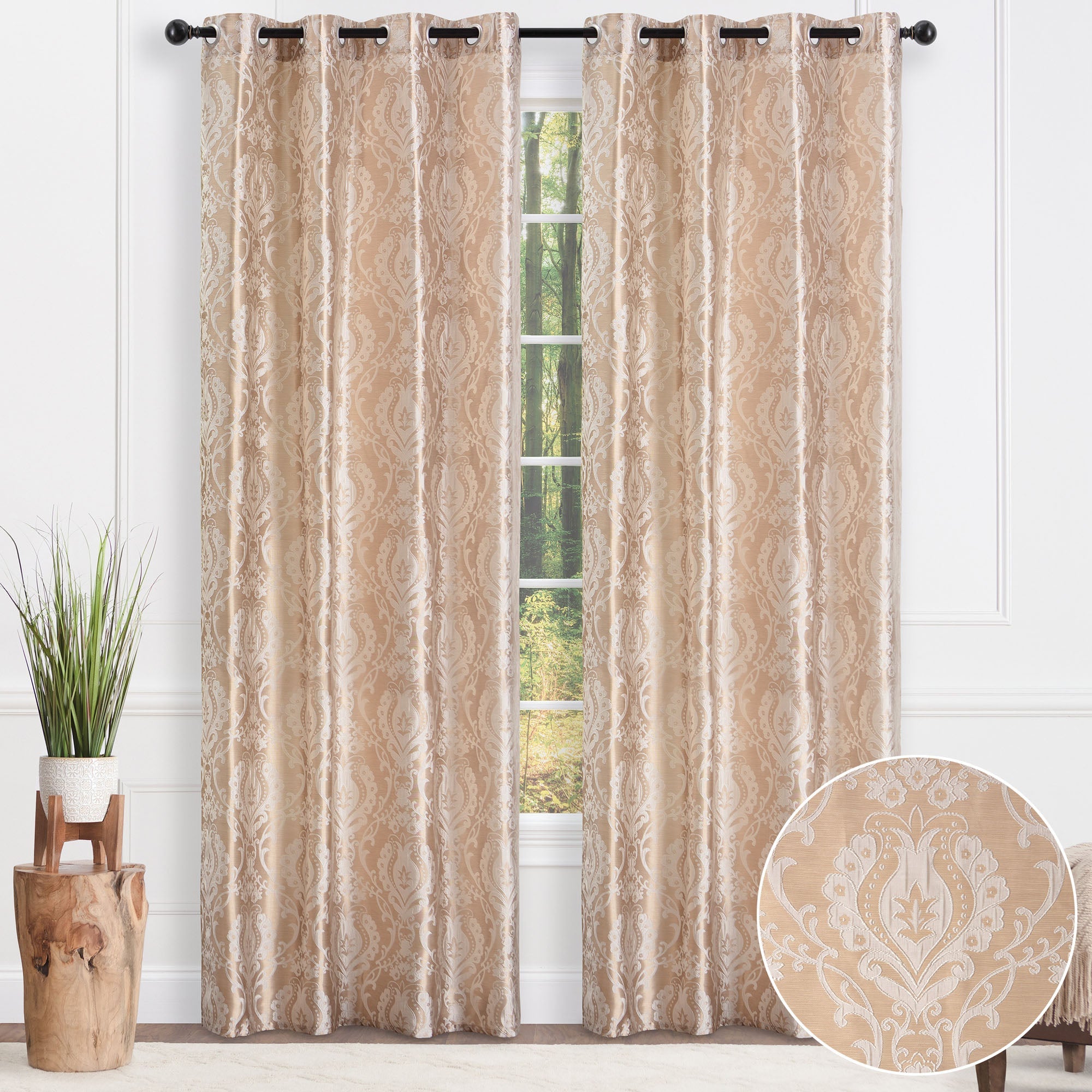 Damask Jacquard Grommet Curtains-Tolkye
