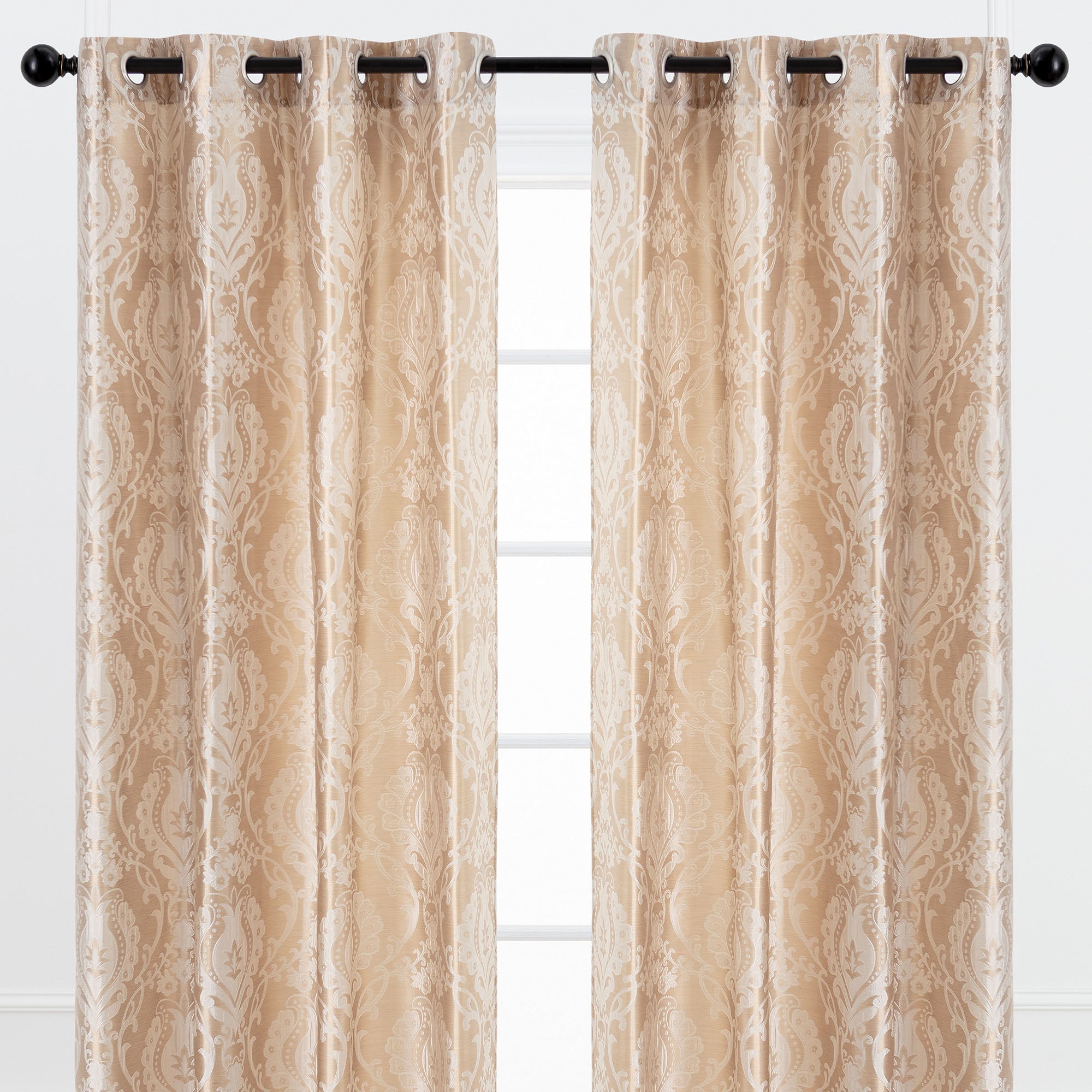 Damask Jacquard Grommet Curtains-Tolkye