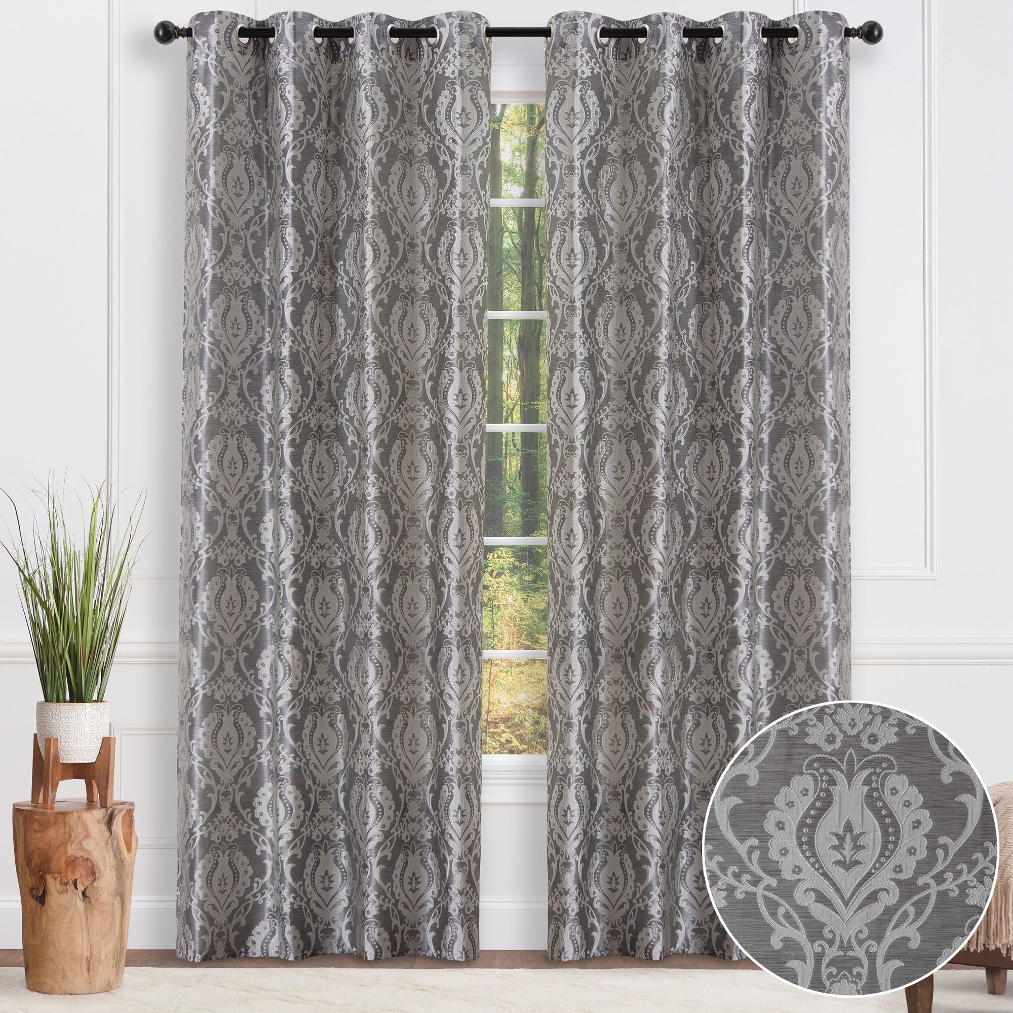 Damask Jacquard Grommet Curtains-Tolkye