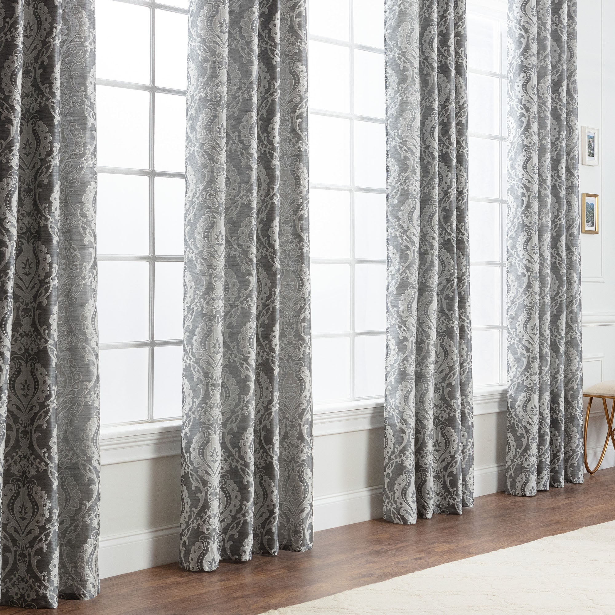 Damask Jacquard Grommet Curtains-Tolkye
