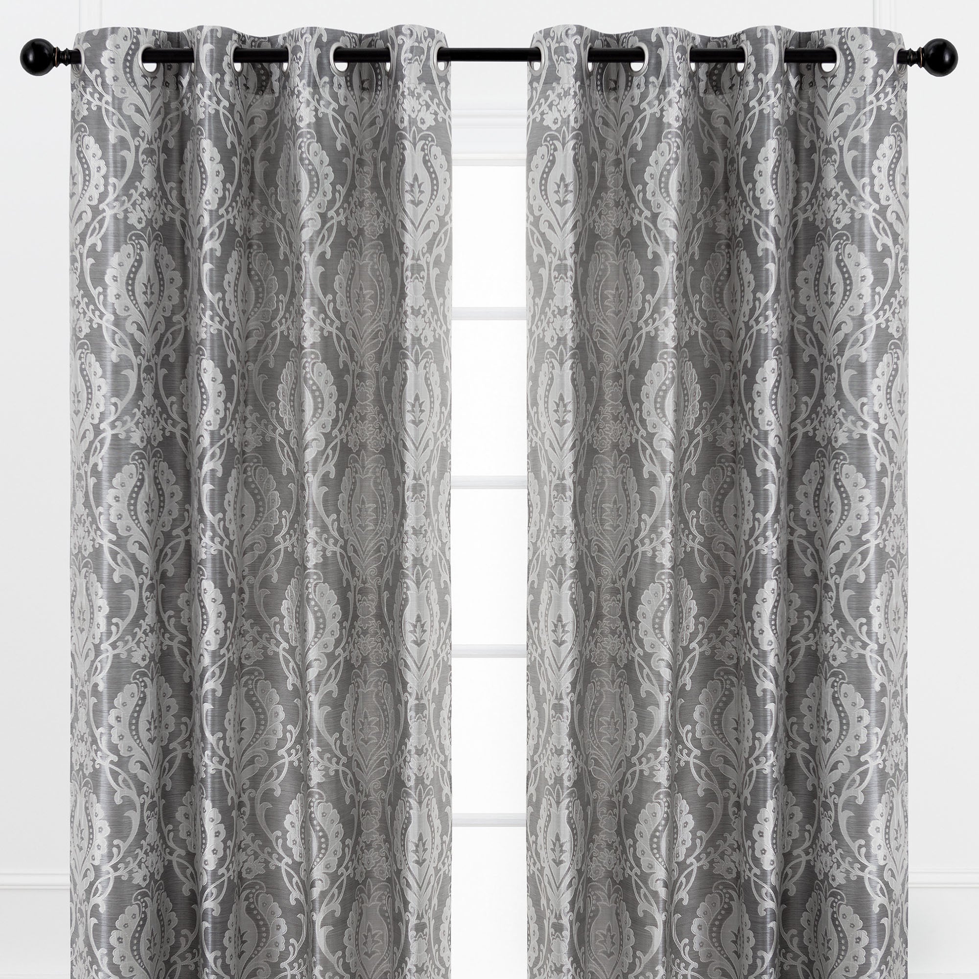 Damask Jacquard Grommet Curtains-Tolkye