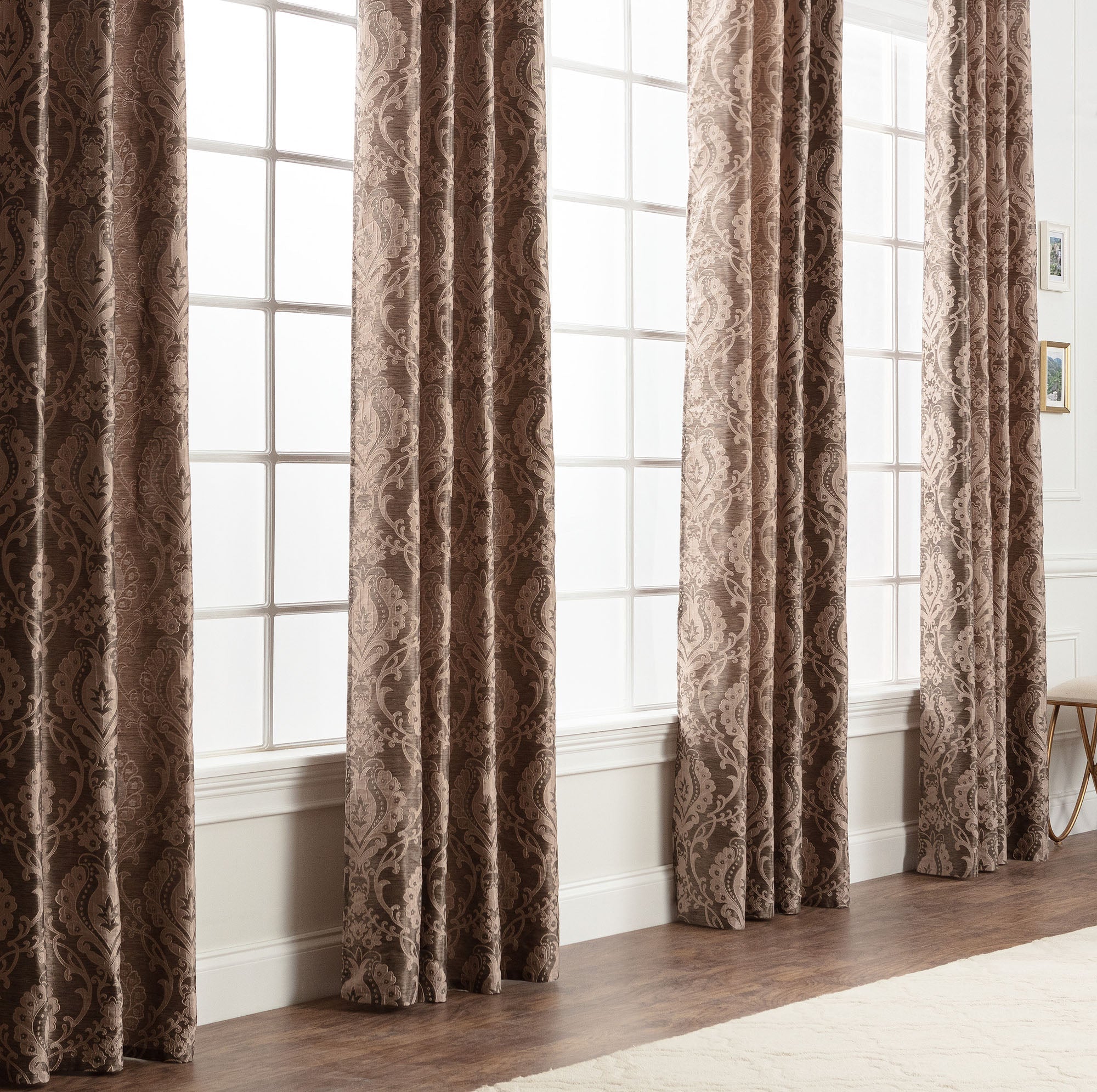 Damask Jacquard Grommet Curtains-Tolkye