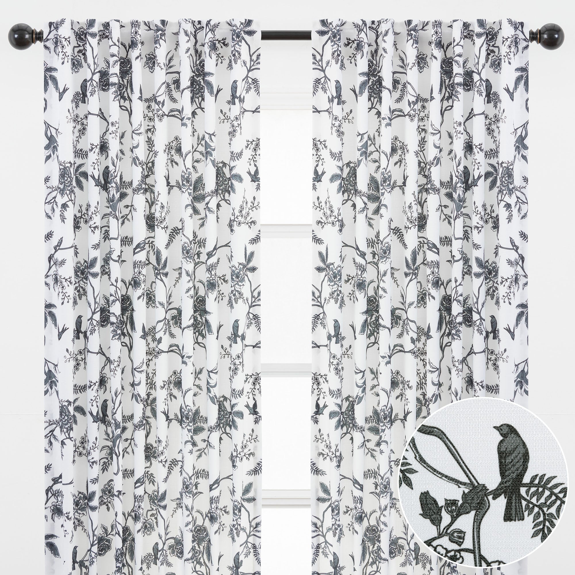 Faux Linen Toile Room Darkening Curtains-Tolkye