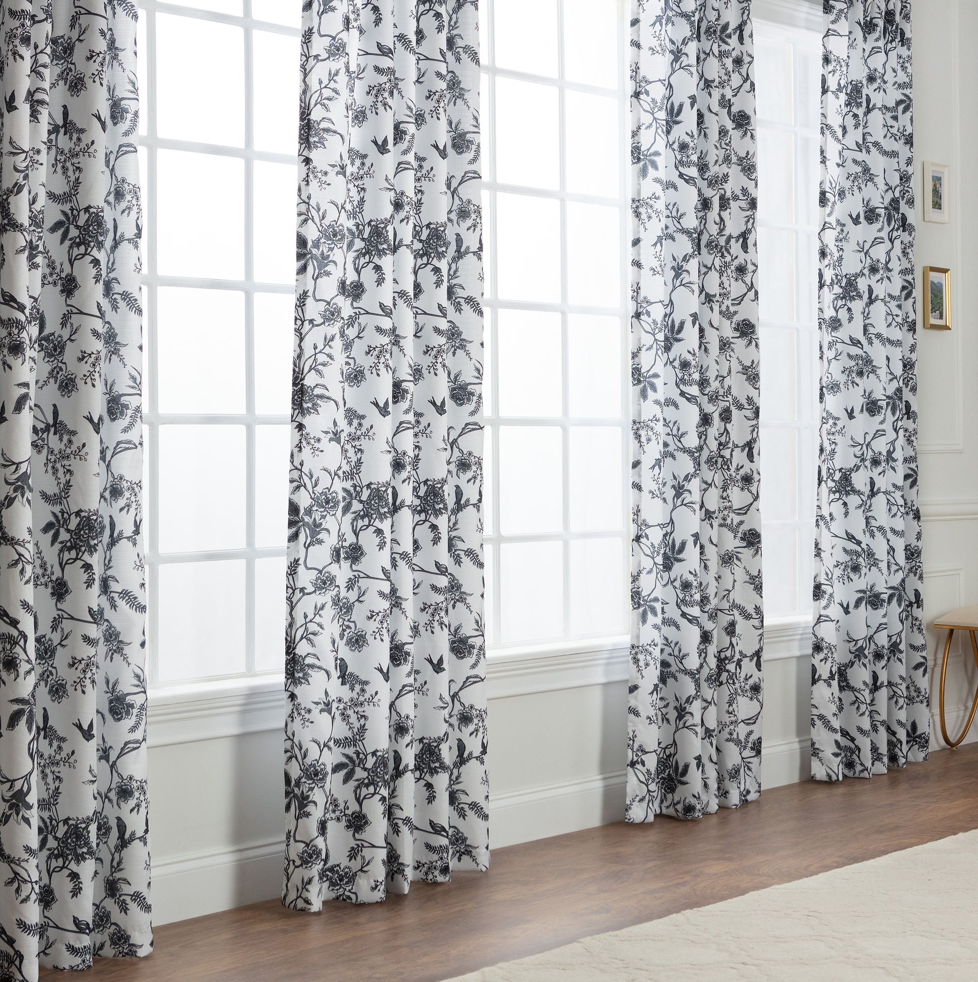 Faux Linen Toile Room Darkening Curtains-Tolkye