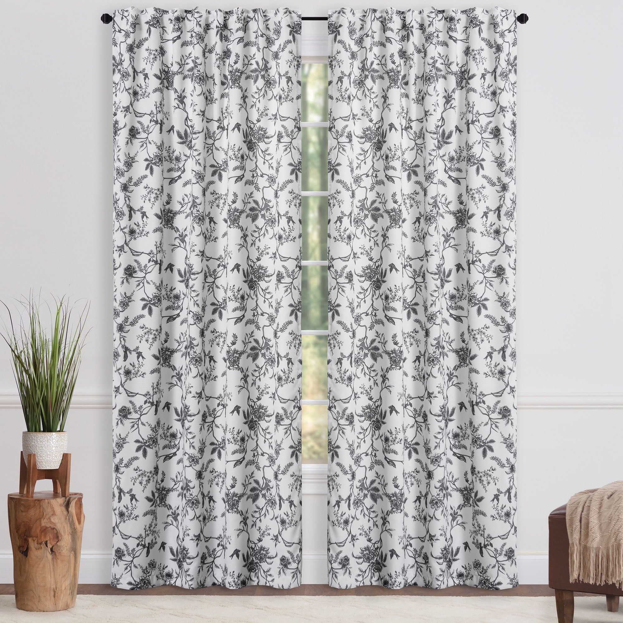 Faux Linen Toile Room Darkening Curtains-Tolkye