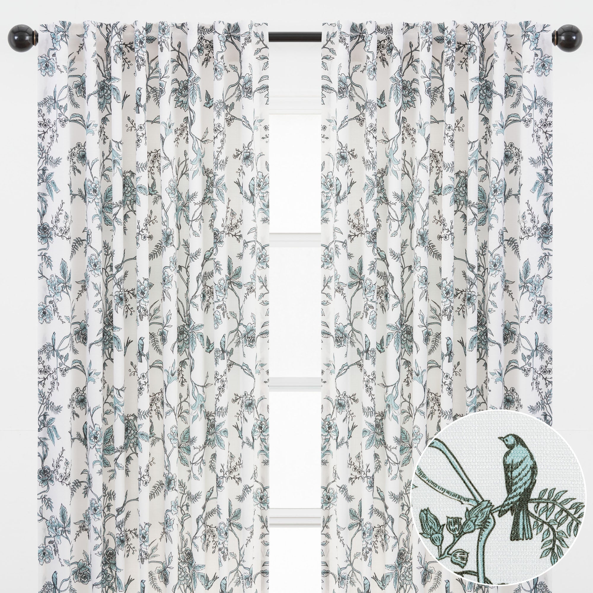 Faux Linen Toile Room Darkening Curtains-Tolkye