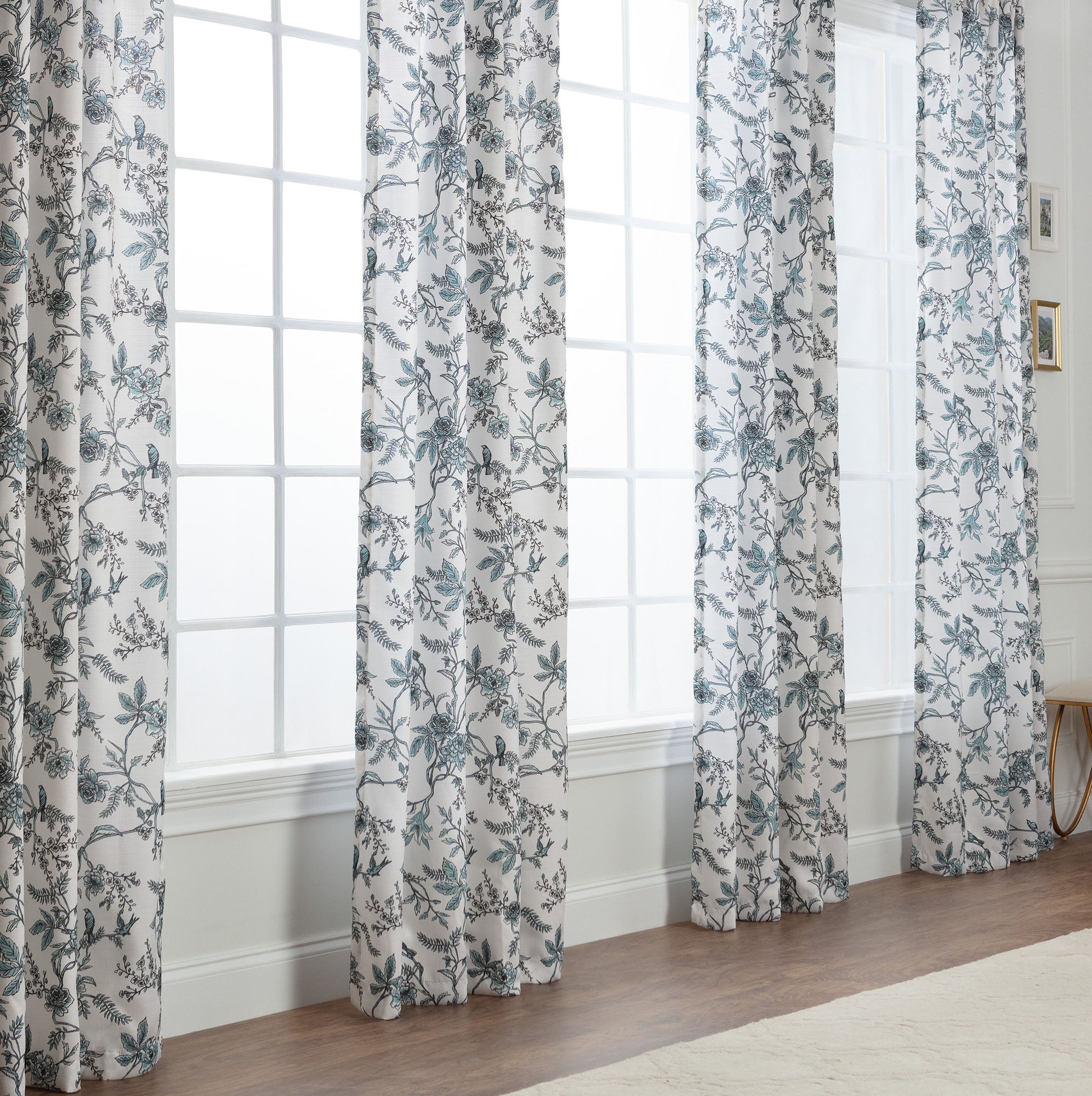 Faux Linen Toile Room Darkening Curtains-Tolkye