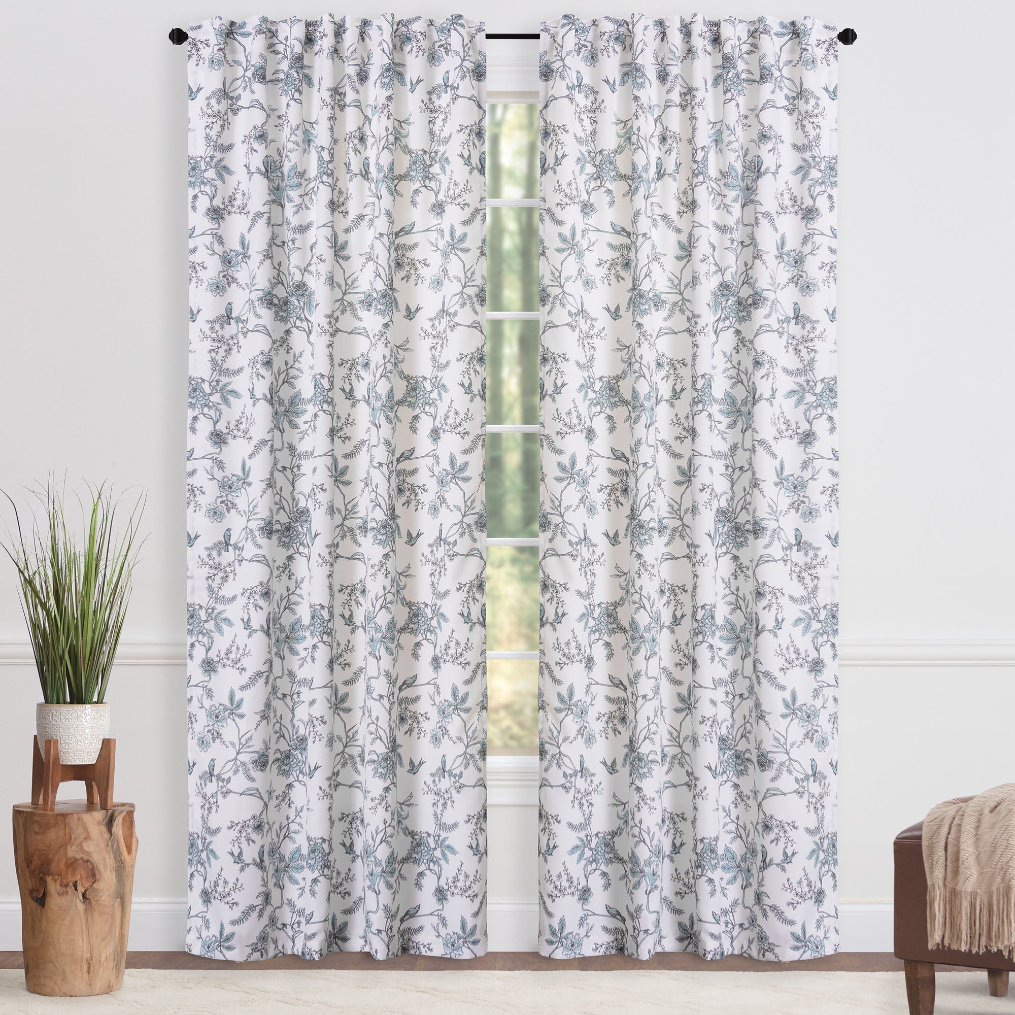 Faux Linen Toile Room Darkening Curtains-Tolkye