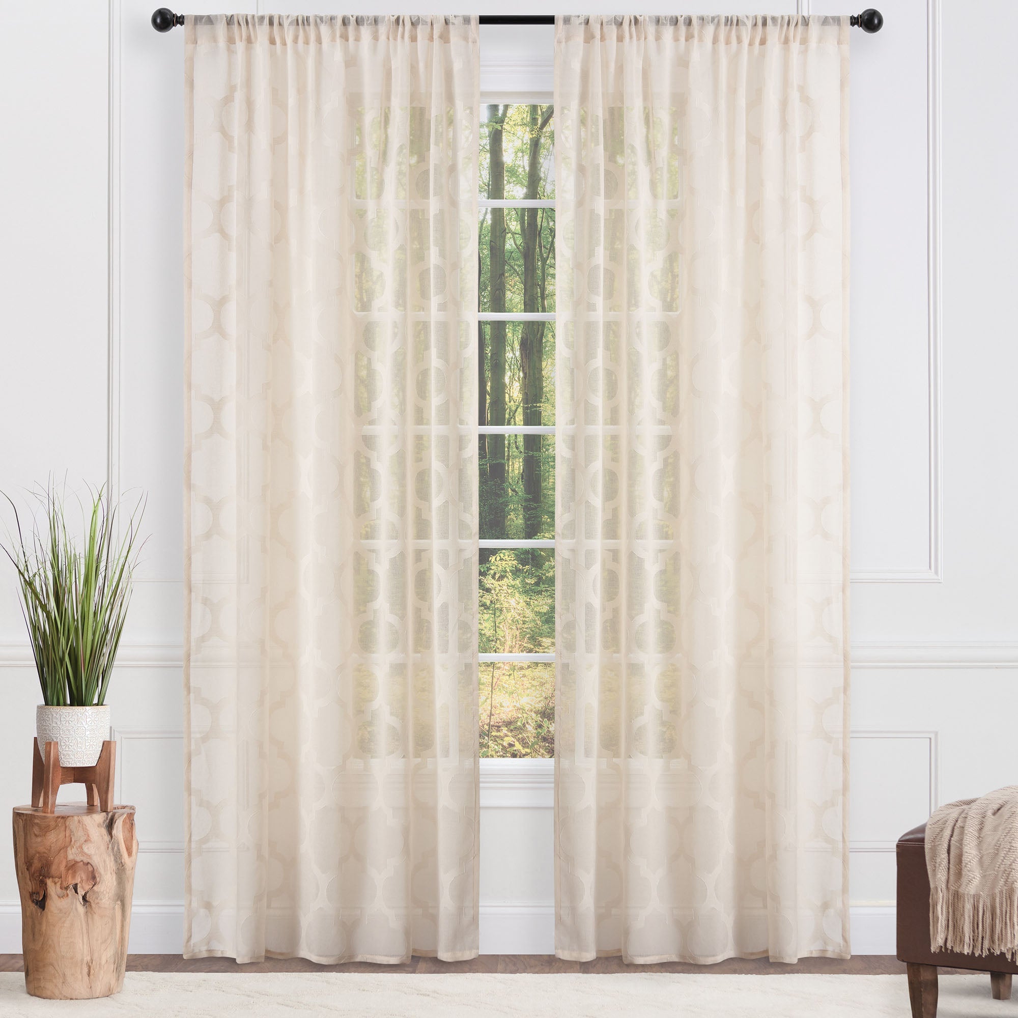 Quatrefoil Voile Sheer Rod Pocket Curtains-Tolkye