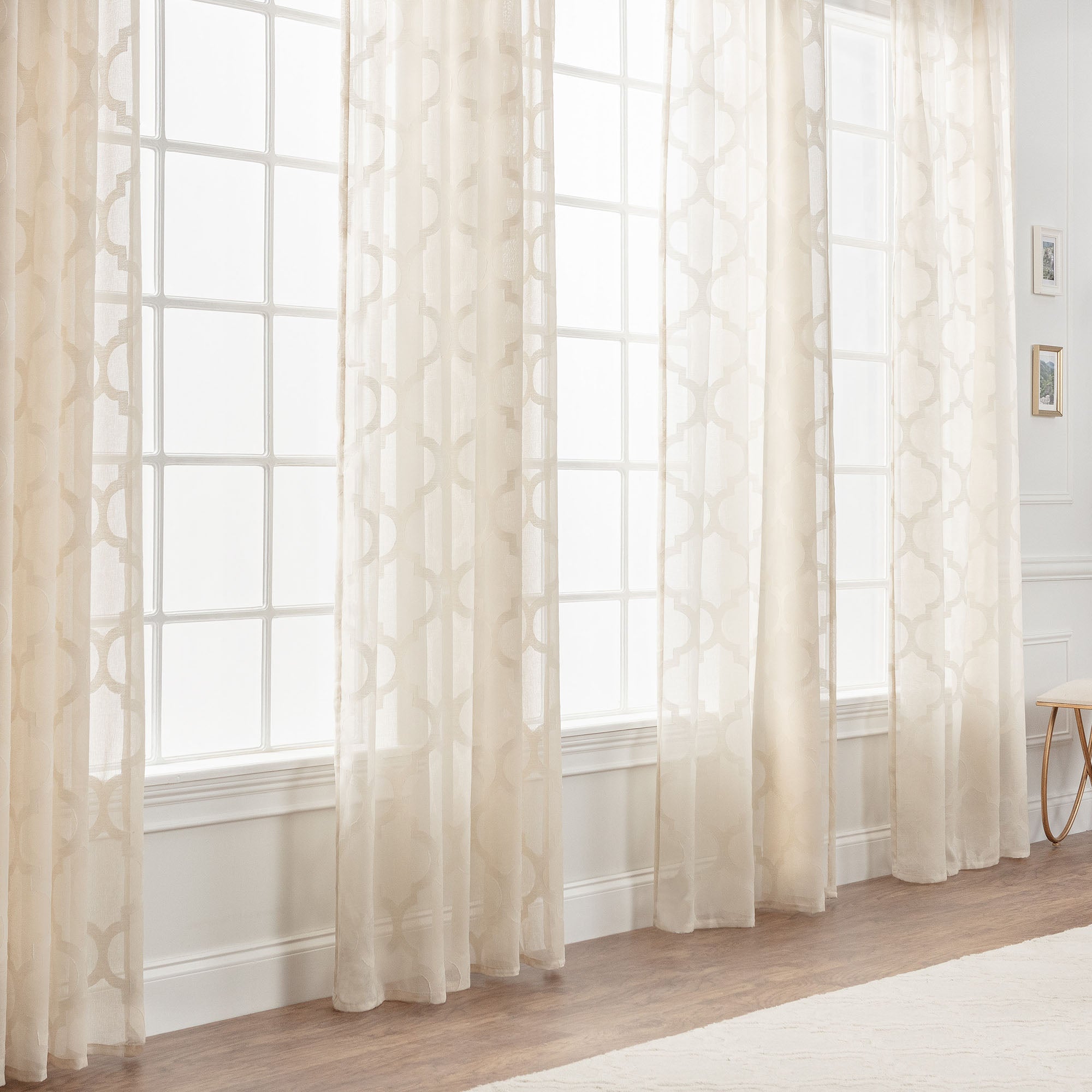 Quatrefoil Voile Sheer Rod Pocket Curtains-Tolkye