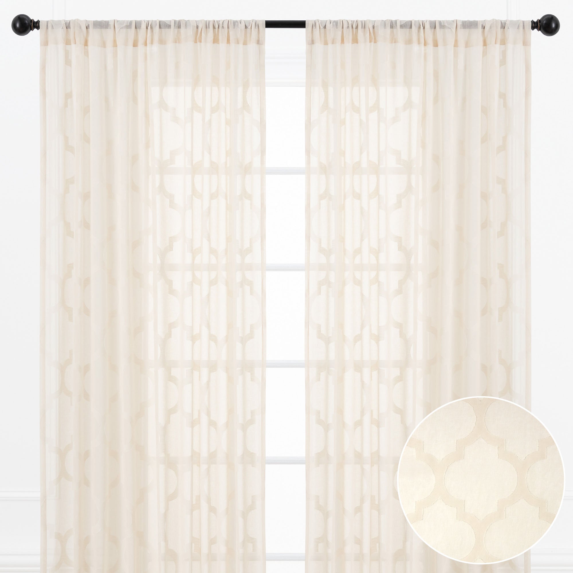 Quatrefoil Voile Sheer Rod Pocket Curtains-Tolkye