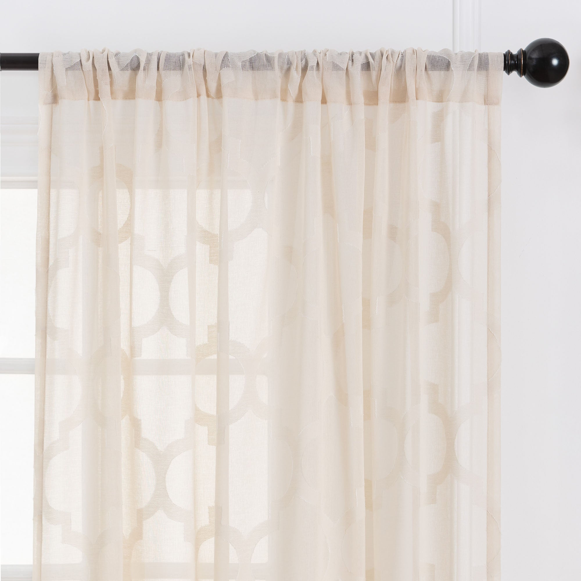 Quatrefoil Voile Sheer Rod Pocket Curtains-Tolkye