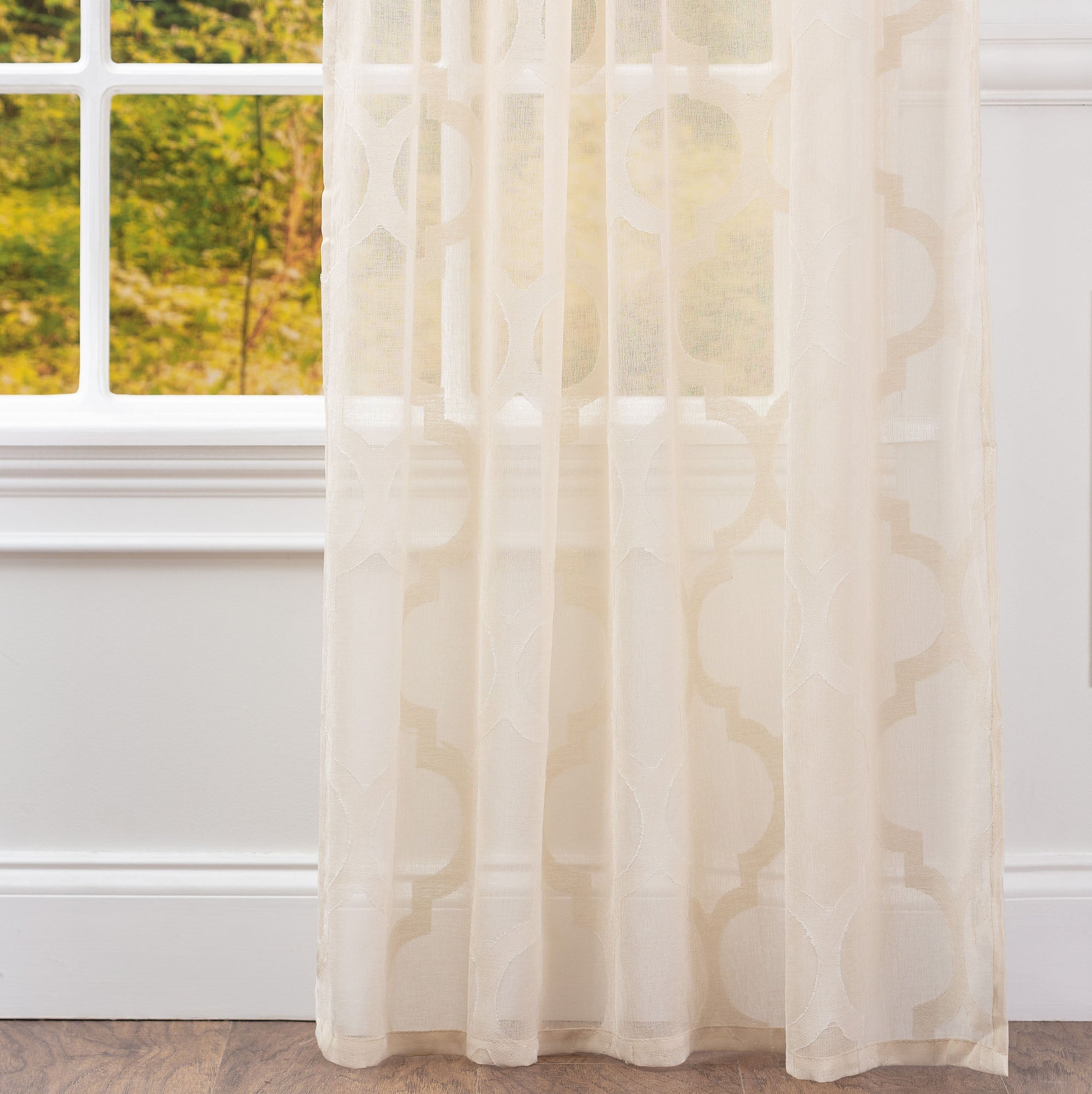 Quatrefoil Voile Sheer Rod Pocket Curtains-Tolkye
