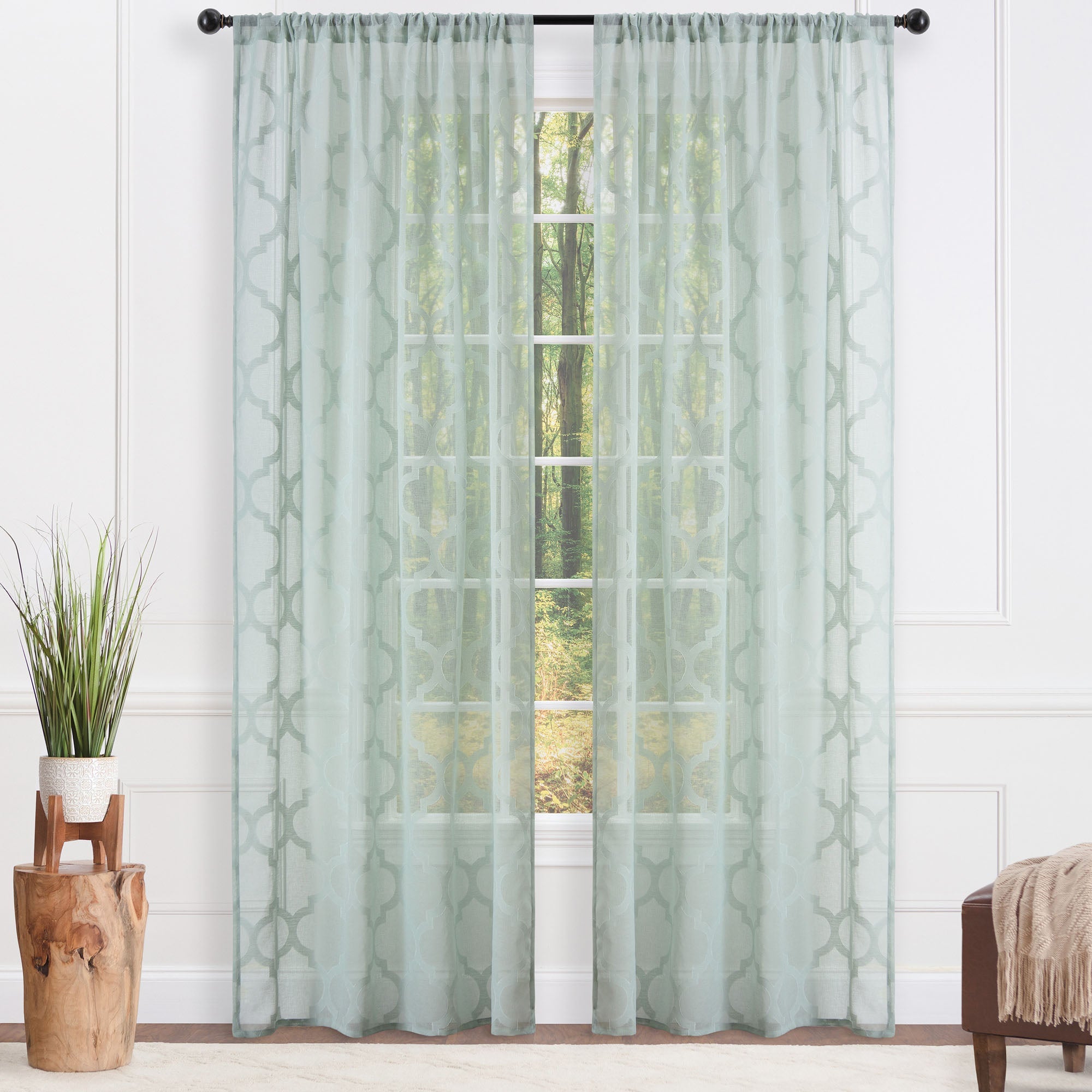 Quatrefoil Voile Sheer Rod Pocket Curtains-Tolkye