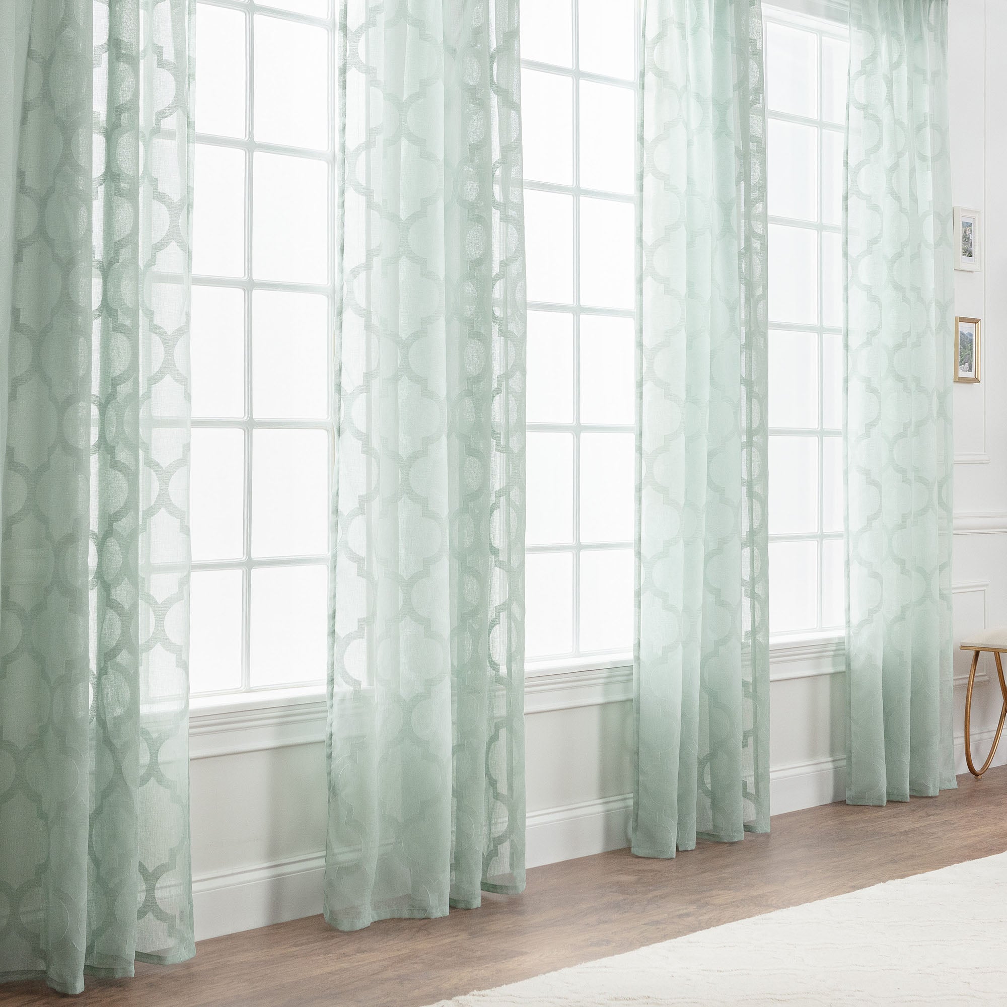 Quatrefoil Voile Sheer Rod Pocket Curtains-Tolkye