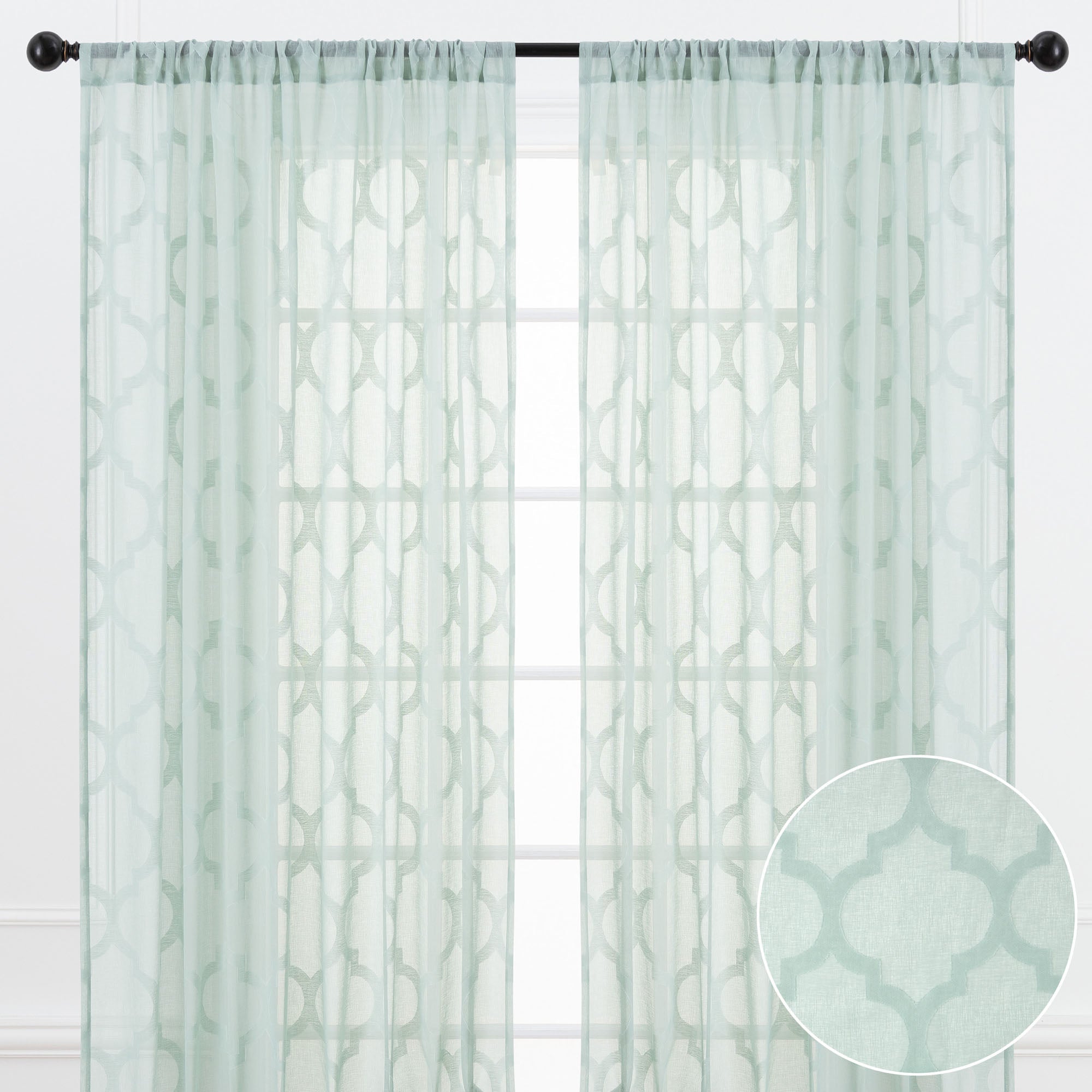 Quatrefoil Voile Sheer Rod Pocket Curtains-Tolkye