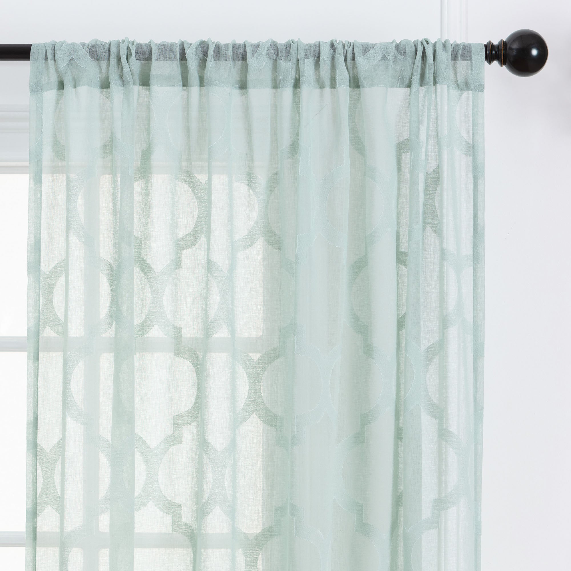 Quatrefoil Voile Sheer Rod Pocket Curtains-Tolkye