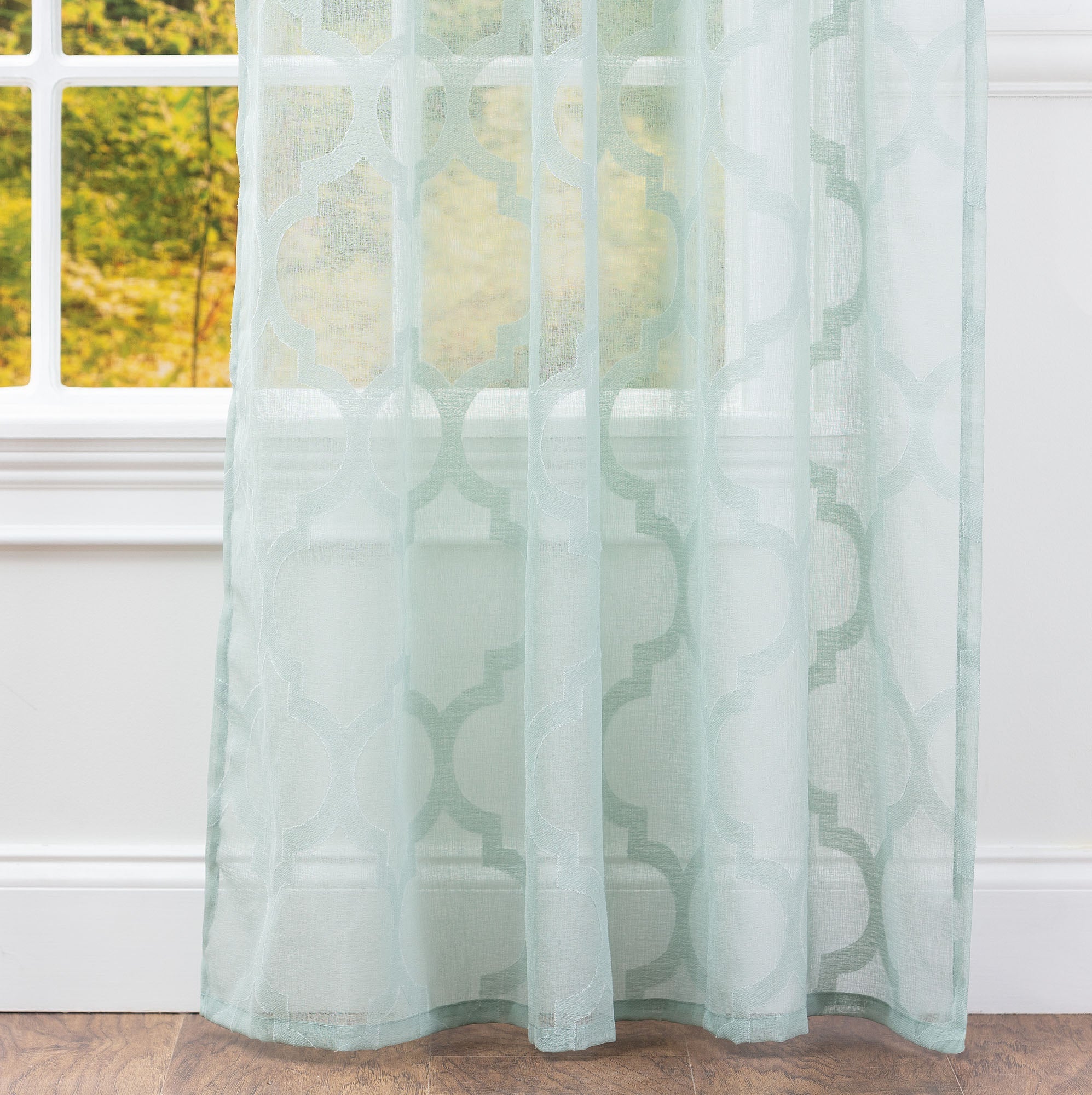 Quatrefoil Voile Sheer Rod Pocket Curtains-Tolkye