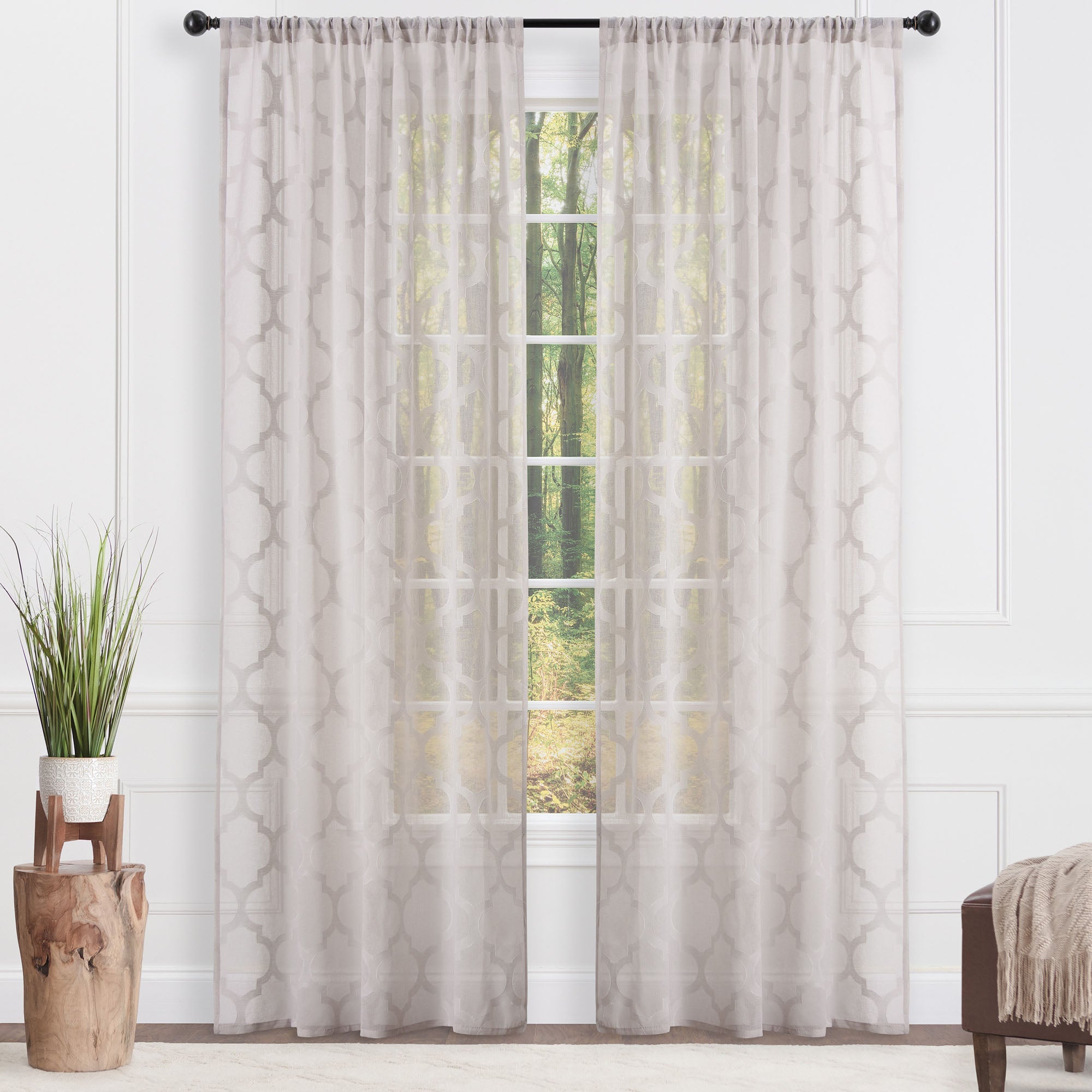 Quatrefoil Voile Sheer Rod Pocket Curtains-Tolkye