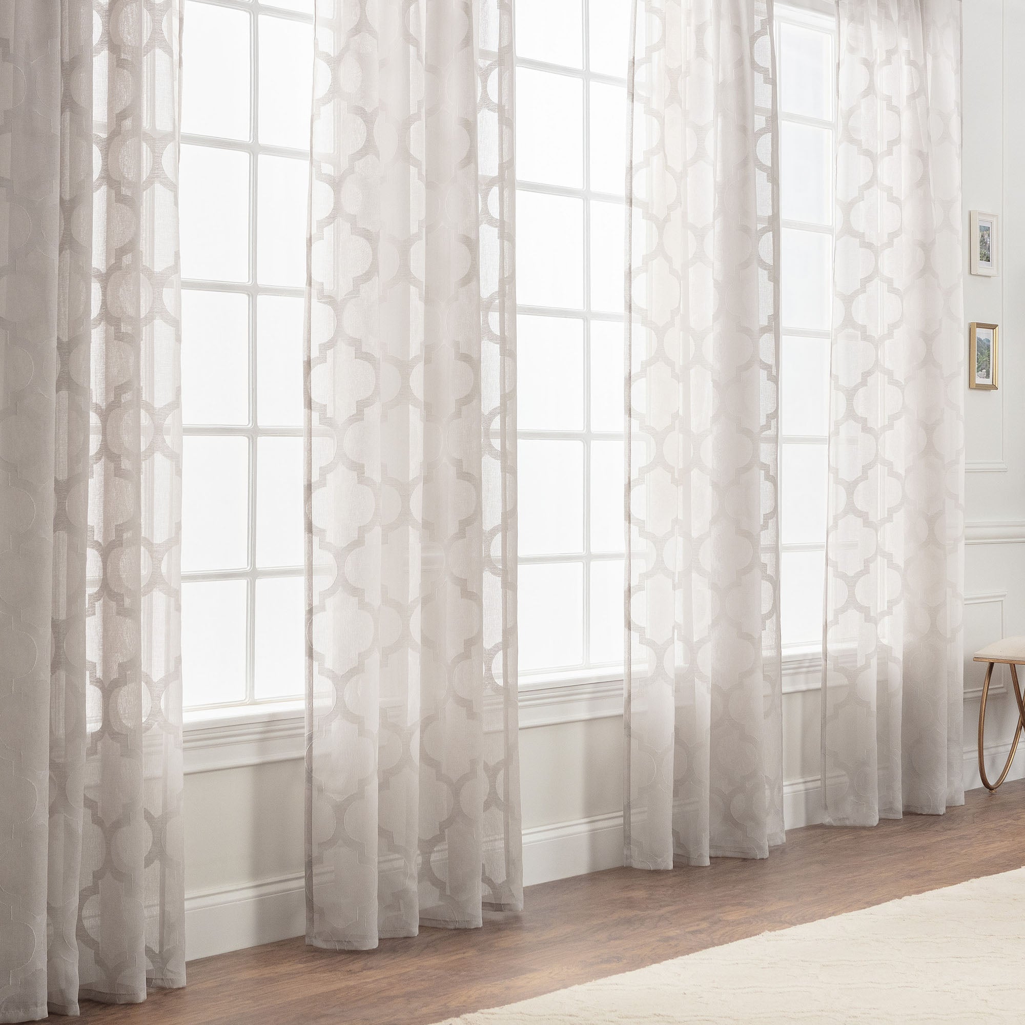 Quatrefoil Voile Sheer Rod Pocket Curtains-Tolkye