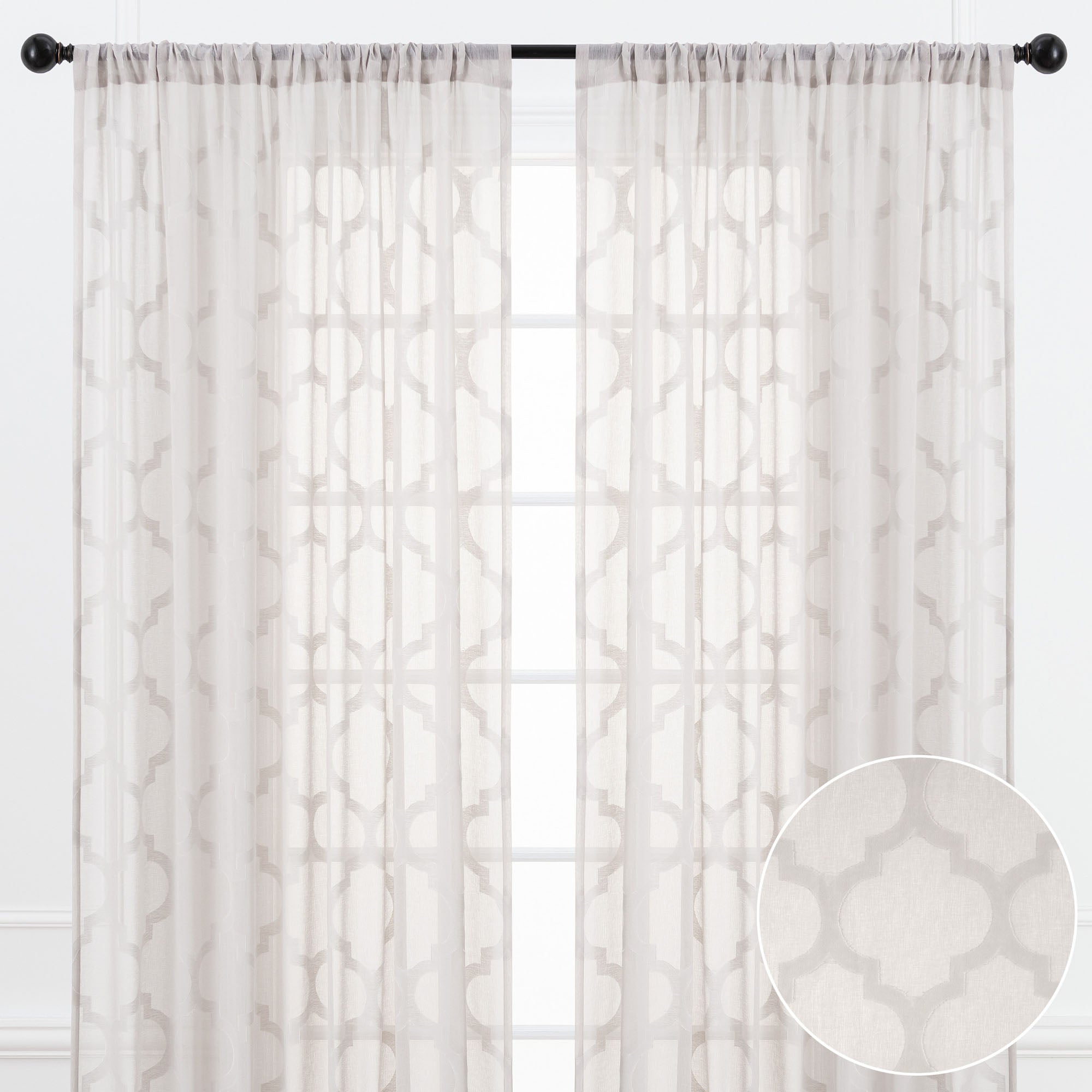 Quatrefoil Voile Sheer Rod Pocket Curtains-Tolkye