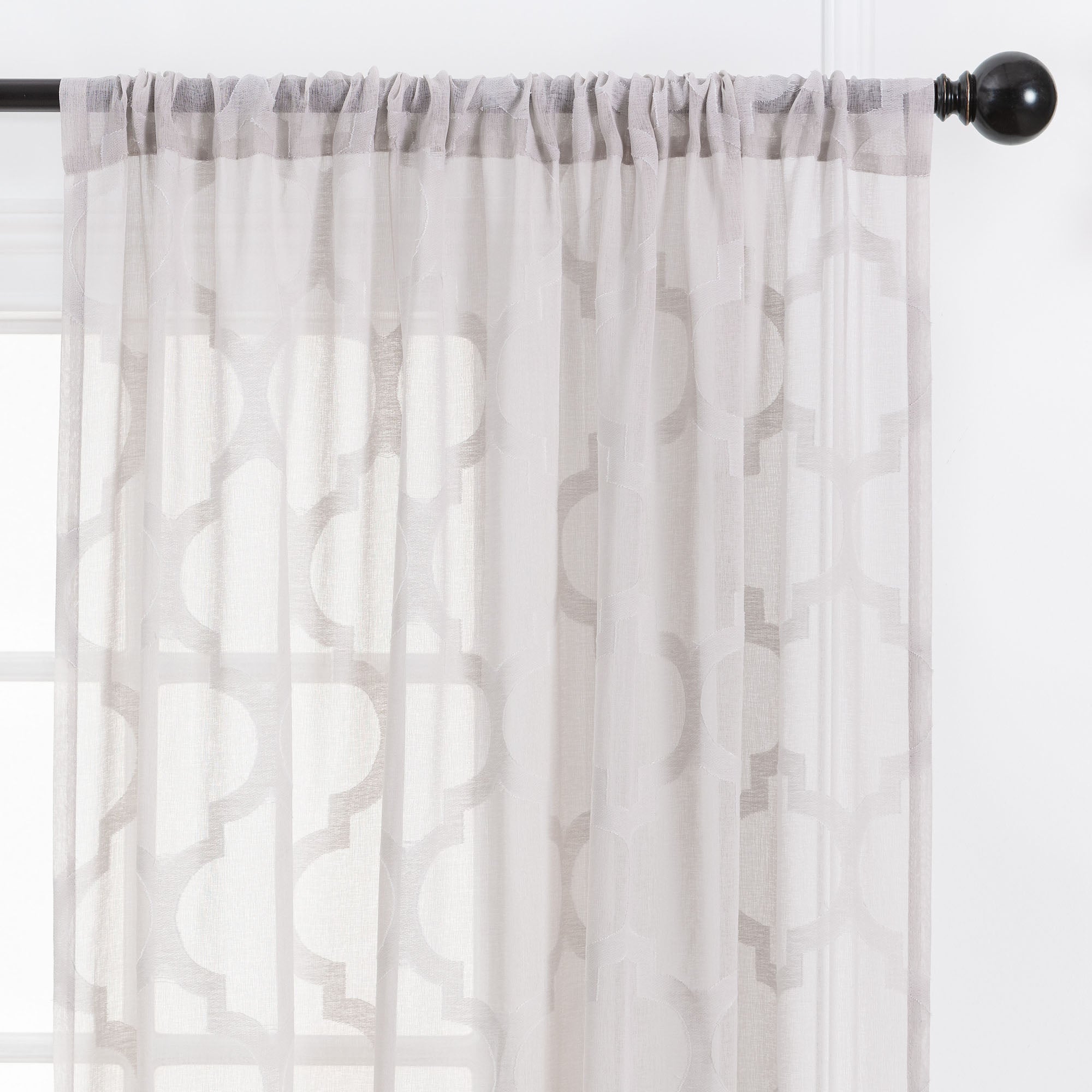 Quatrefoil Voile Sheer Rod Pocket Curtains-Tolkye