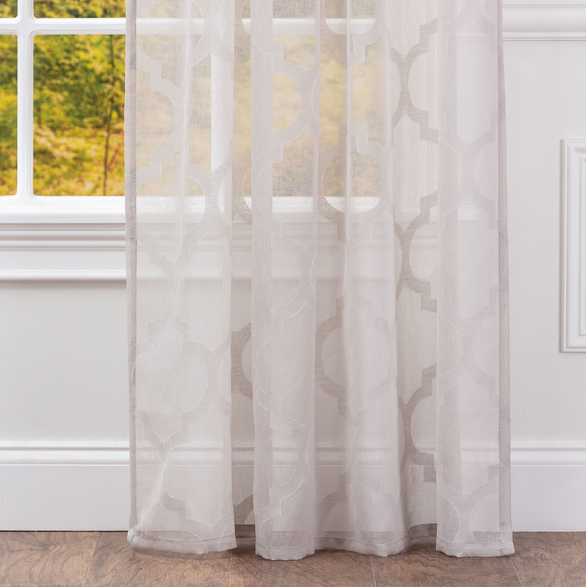 Quatrefoil Voile Sheer Rod Pocket Curtains-Tolkye