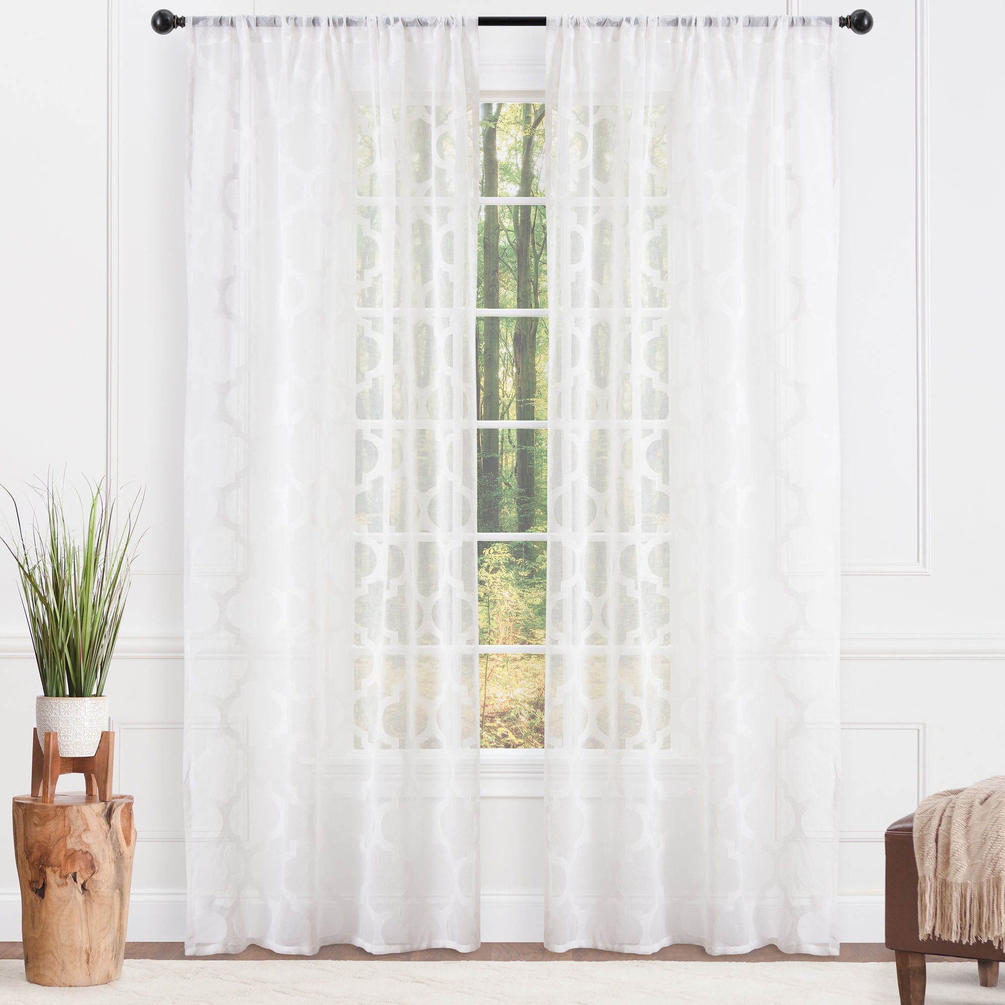 Quatrefoil Voile Sheer Rod Pocket Curtains-Tolkye