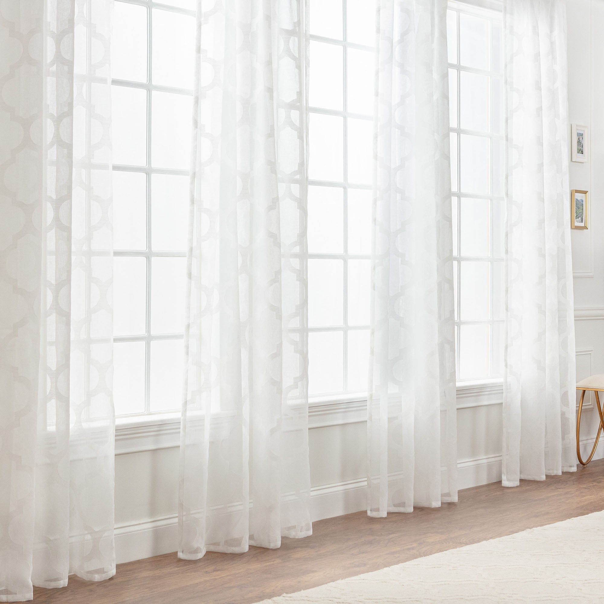 Quatrefoil Voile Sheer Rod Pocket Curtains-Tolkye