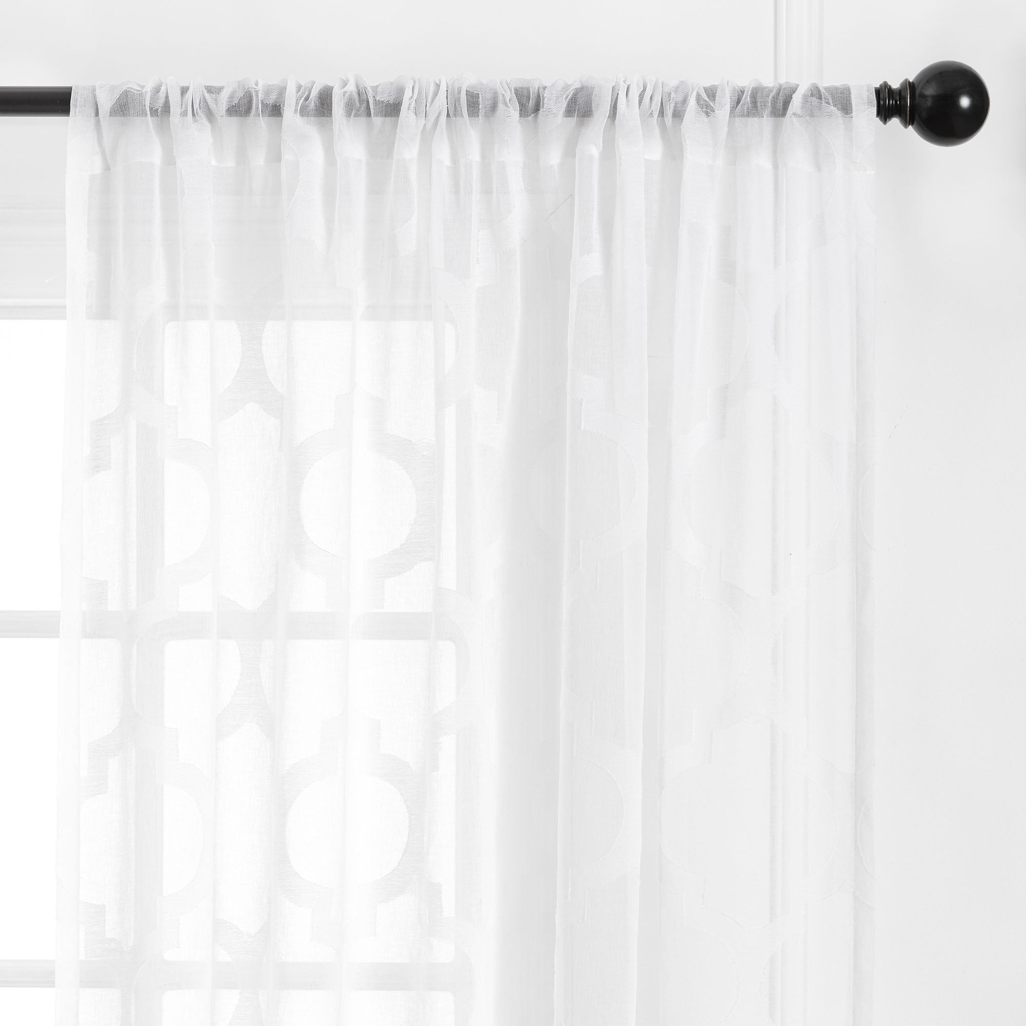Quatrefoil Voile Sheer Rod Pocket Curtains-Tolkye