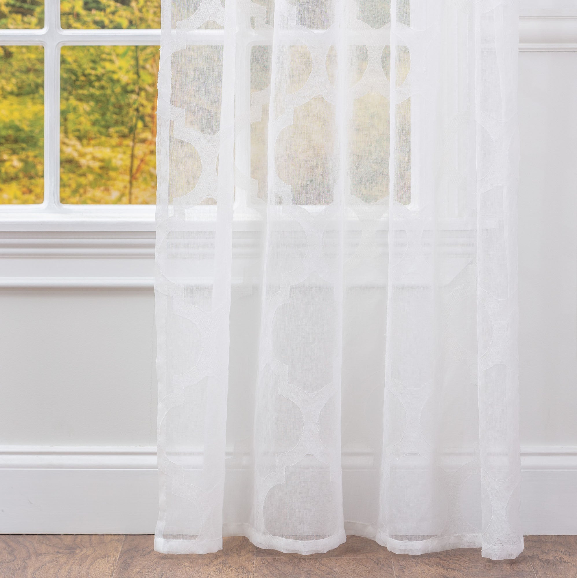 Quatrefoil Voile Sheer Rod Pocket Curtains-Tolkye
